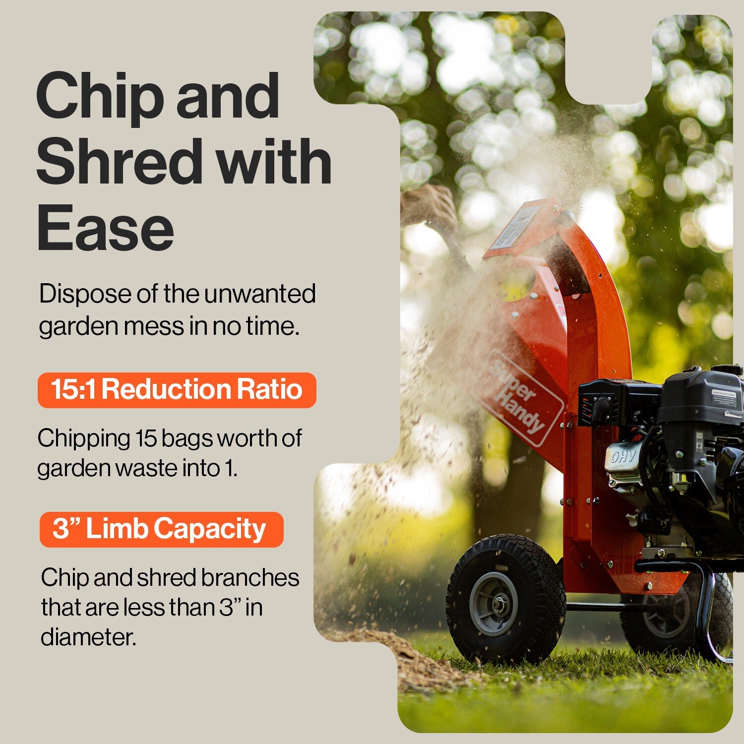 SuperHandy SuperHandy Mini Wood Chipper Shredder – 7HP 212CC Gas Engine 3in Max Branch Diameter GUO035 Sansujyuku sansujyuku.com