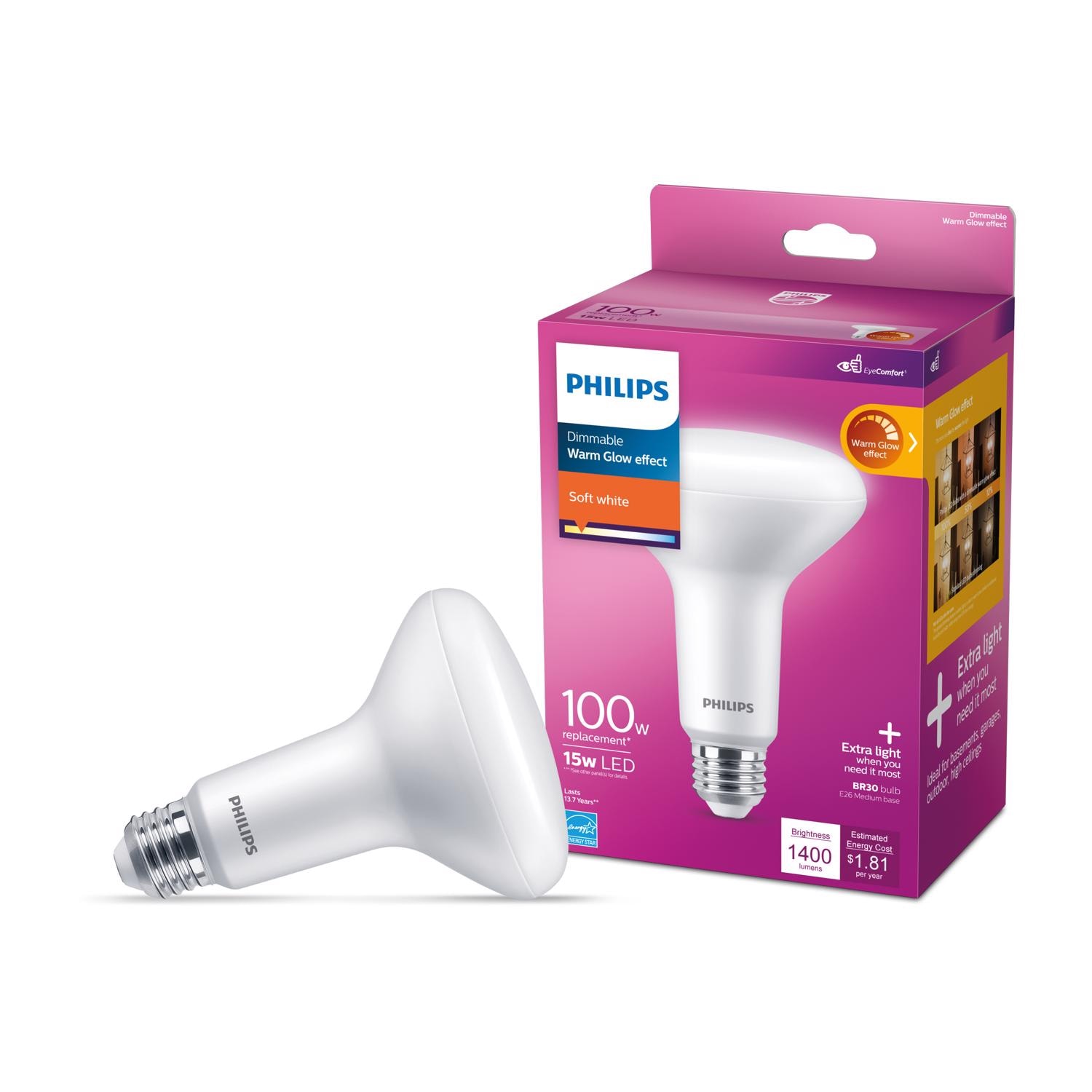 Philips EJD3013940 BR30 E26 Medium LED Floodlight Bulb Soft White 100 Watt Equivalence 1 pk