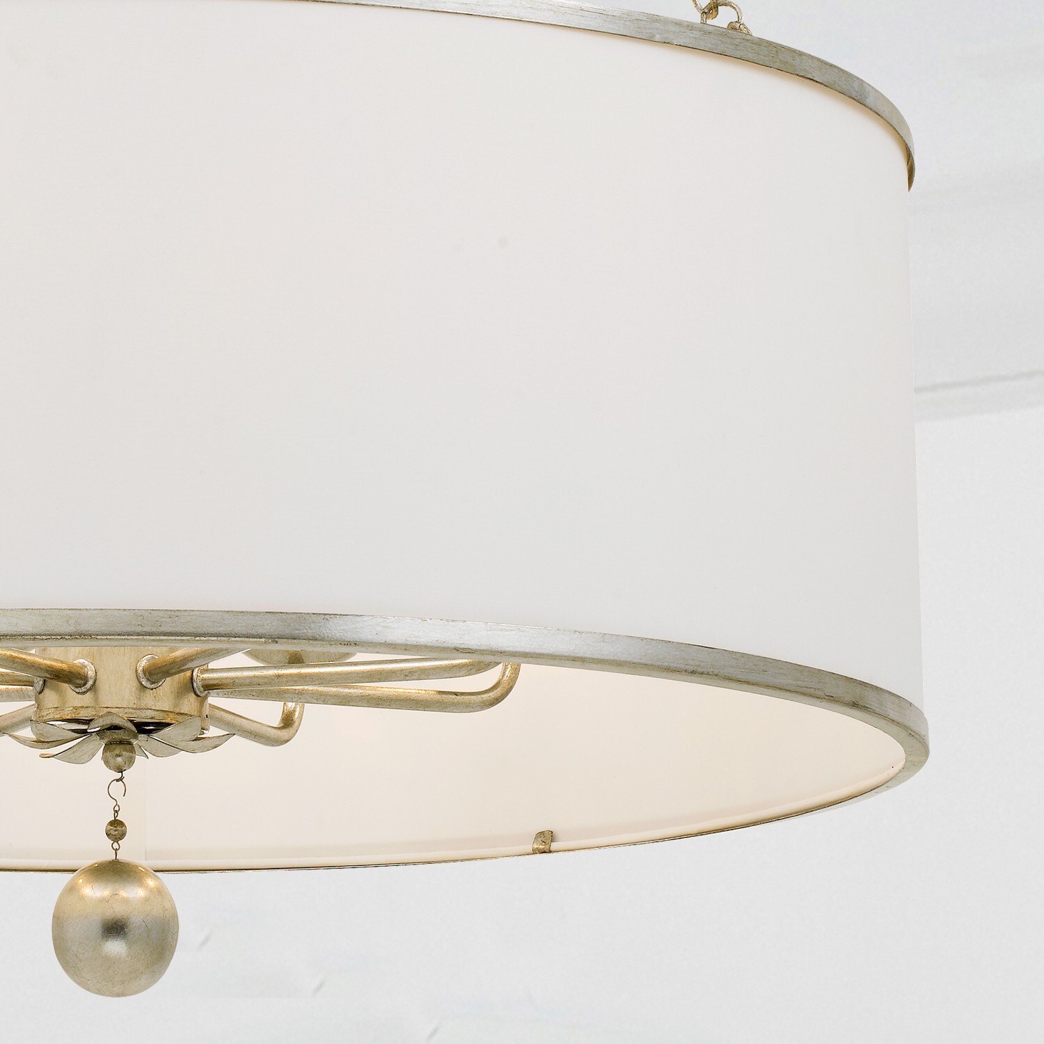 Antique Silver 8-Light Chandelier with White Silk Drum Shade
