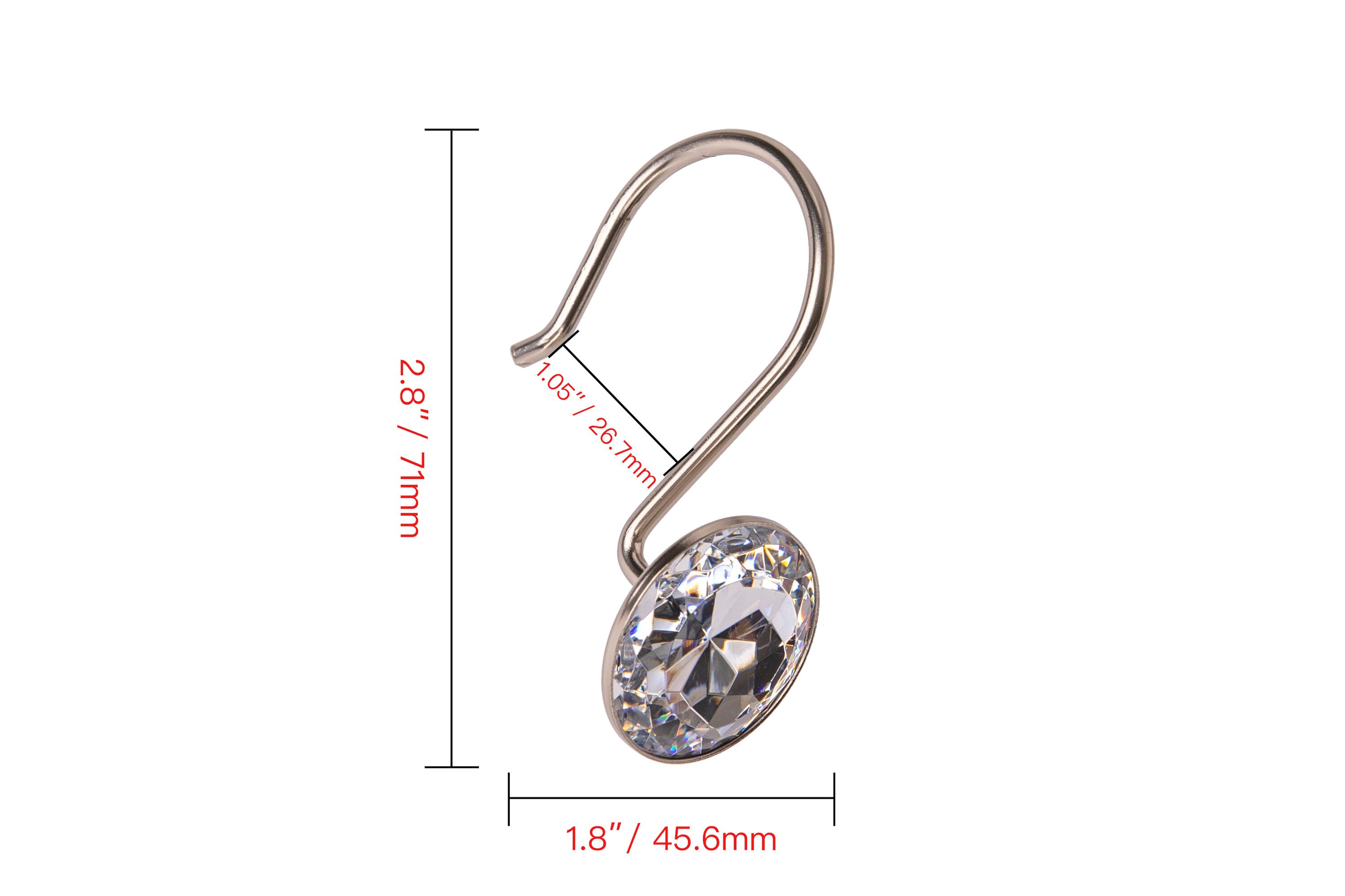 Brushed Nickel Crystal Design Shower Curtain Hooks Set of 12