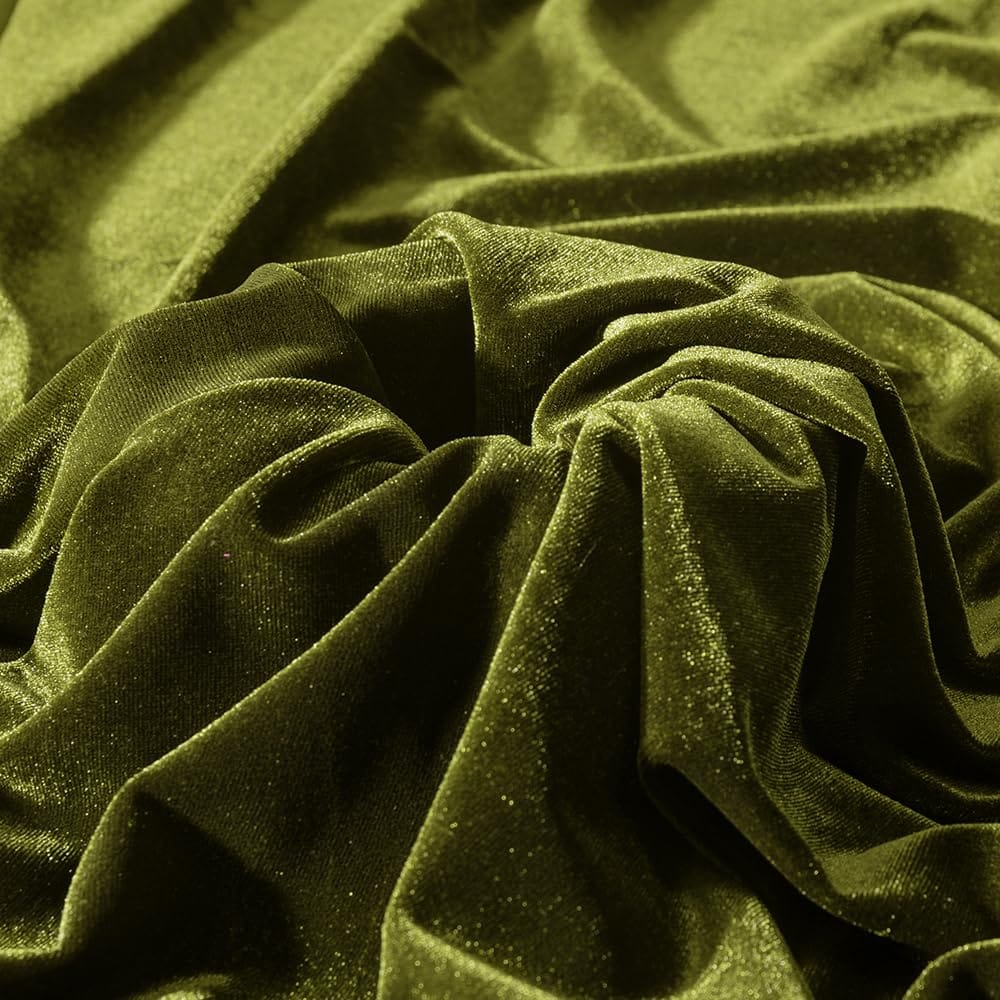 Phyfalip  Light Olive Green Velvet Fabric 1 Piece 60 Inch Wide Soft Stretch Material for Upholstery Sofa Chair Cover DIY Sewing Craft Curtain