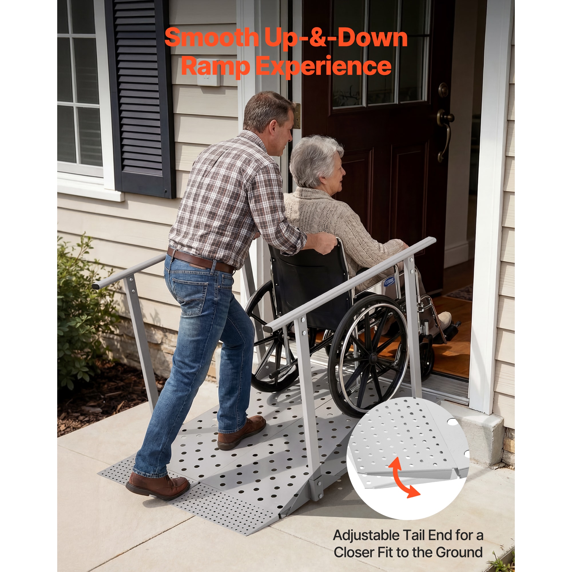 VEVOR Wheelchair Ramp with Handrails 44.9 x 33.5 in Heavy Duty Aluminum ...