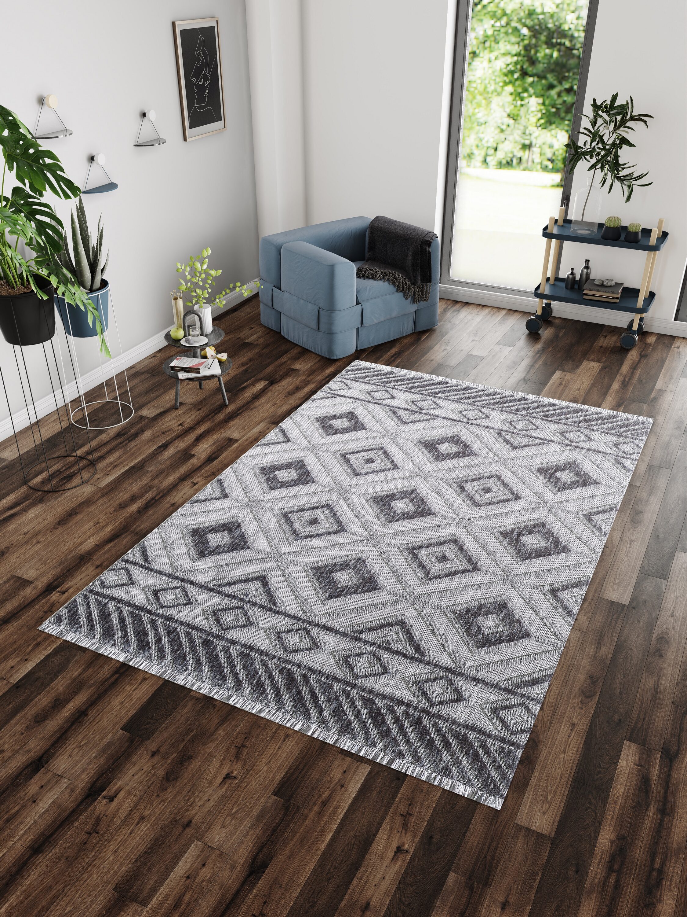 MDA Rugs ML0557 Milos 5 x 7 (ft) Polyester Dark Gray Rectangular Indoor Geometric Area rug