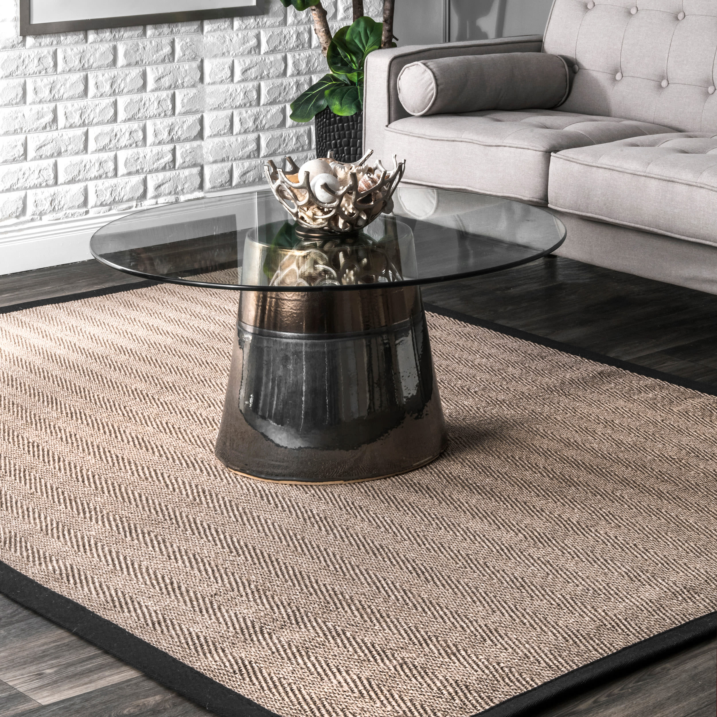 nuLOOM HJKN01B-609 Kona 6 x 9 (ft) Loomed Sisal Black Rectangular Indoor Farmhouse/Cottage Area rug