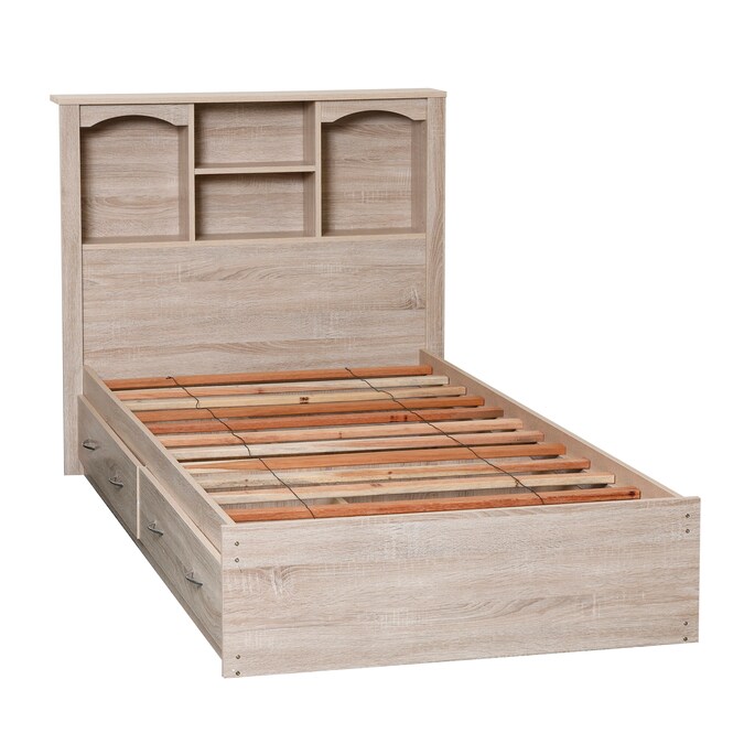Oshome Sandy Birch Assortment, Twin Platform Bed With Storage And Bookcase Headboard