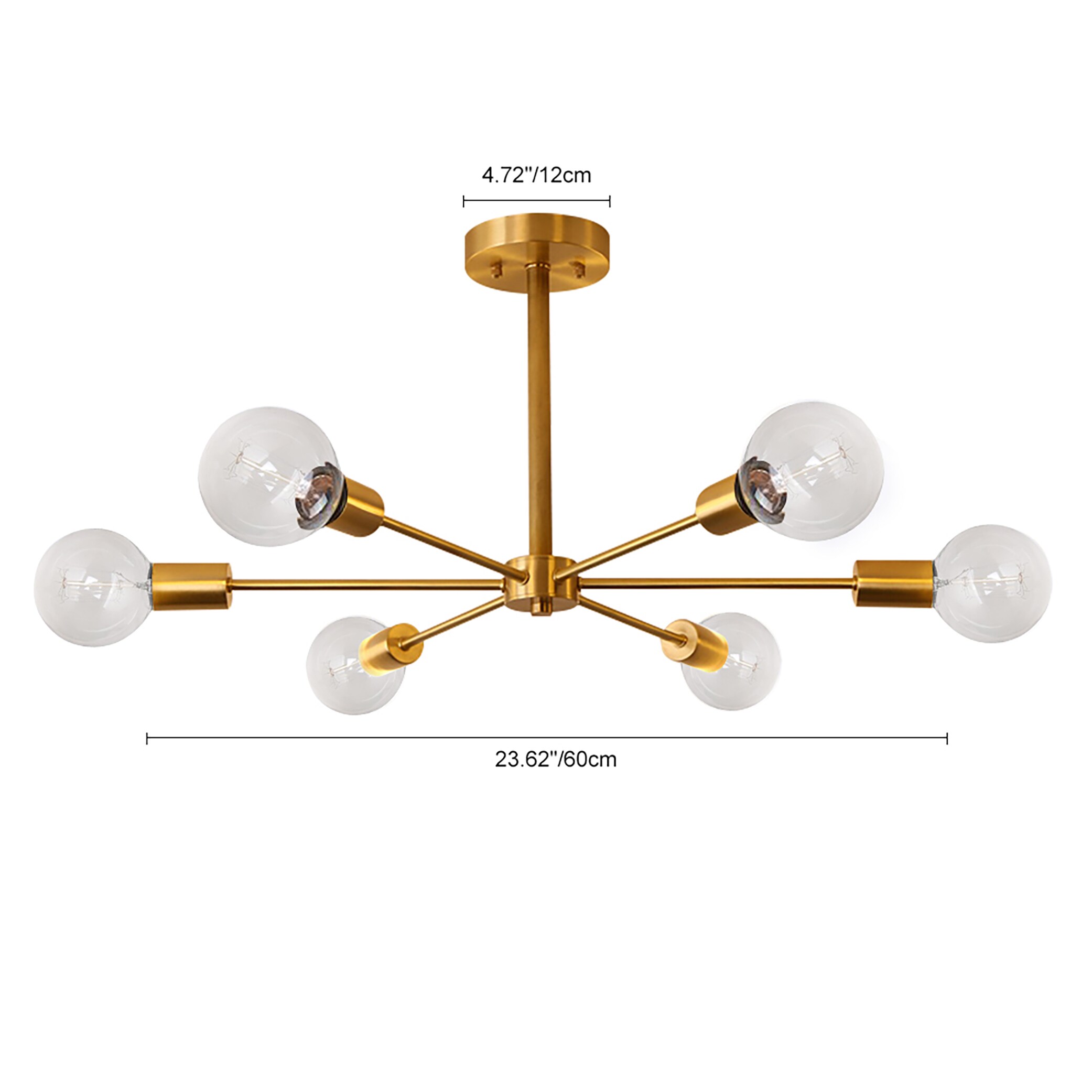 Gold 6-Light Sputnik Semi-Flush Mount Ceiling Fixture