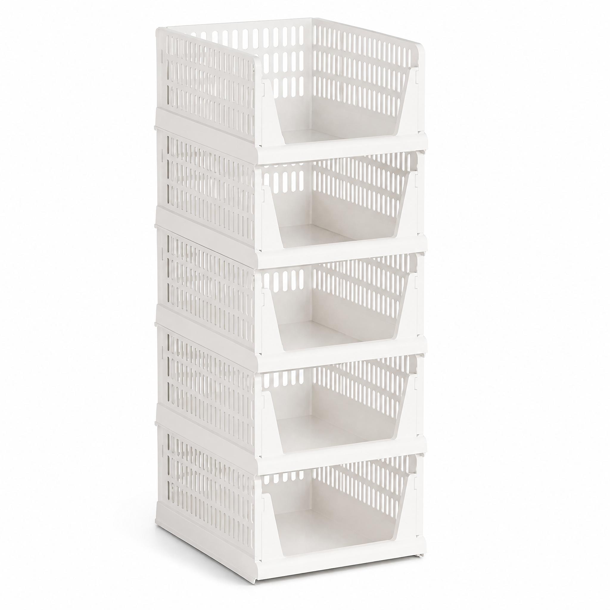 Aoile 5-Tier Stackable Pull Out Storage Basket Collapsible Closet Organizer Storage Drawers for Clothes Toys Bathroom Kitchen Organization