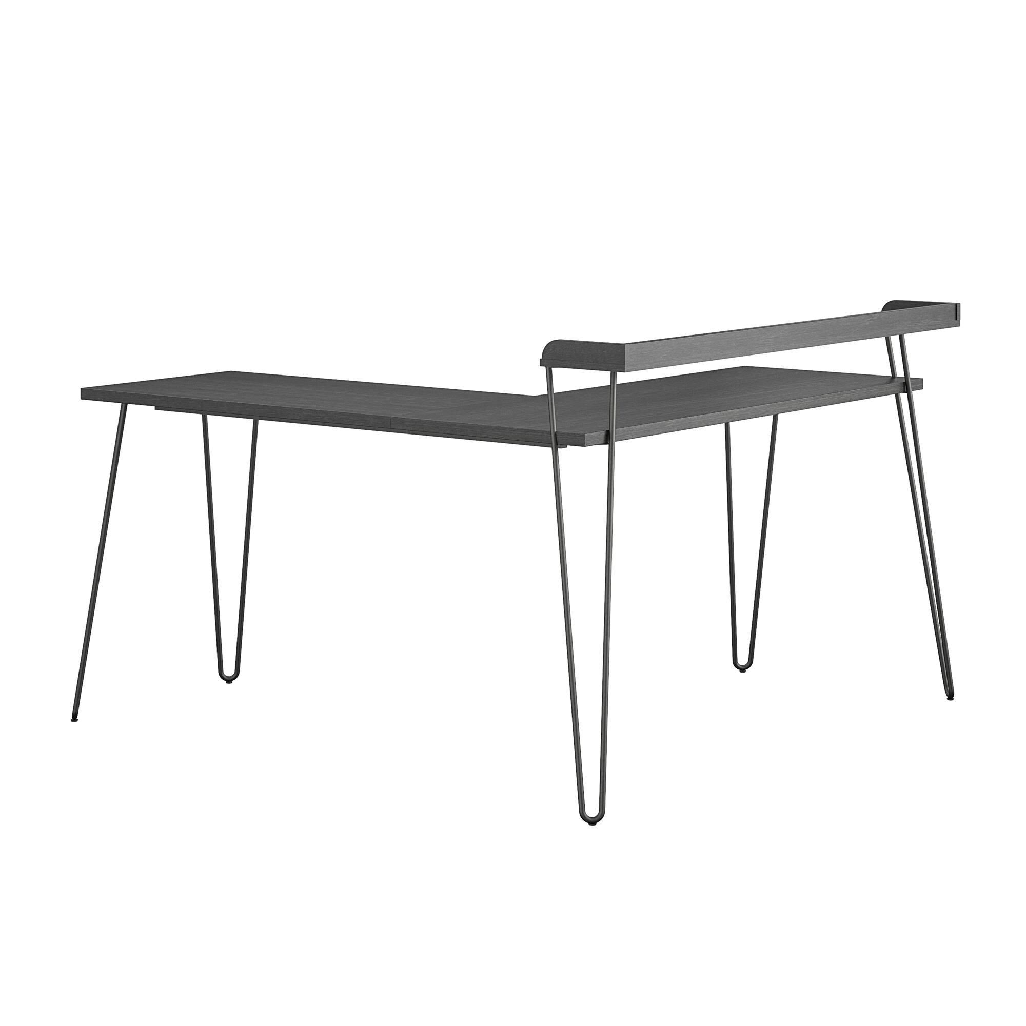 Haven 55'' Black Oak Corner Computer Desk with Metal Frame
