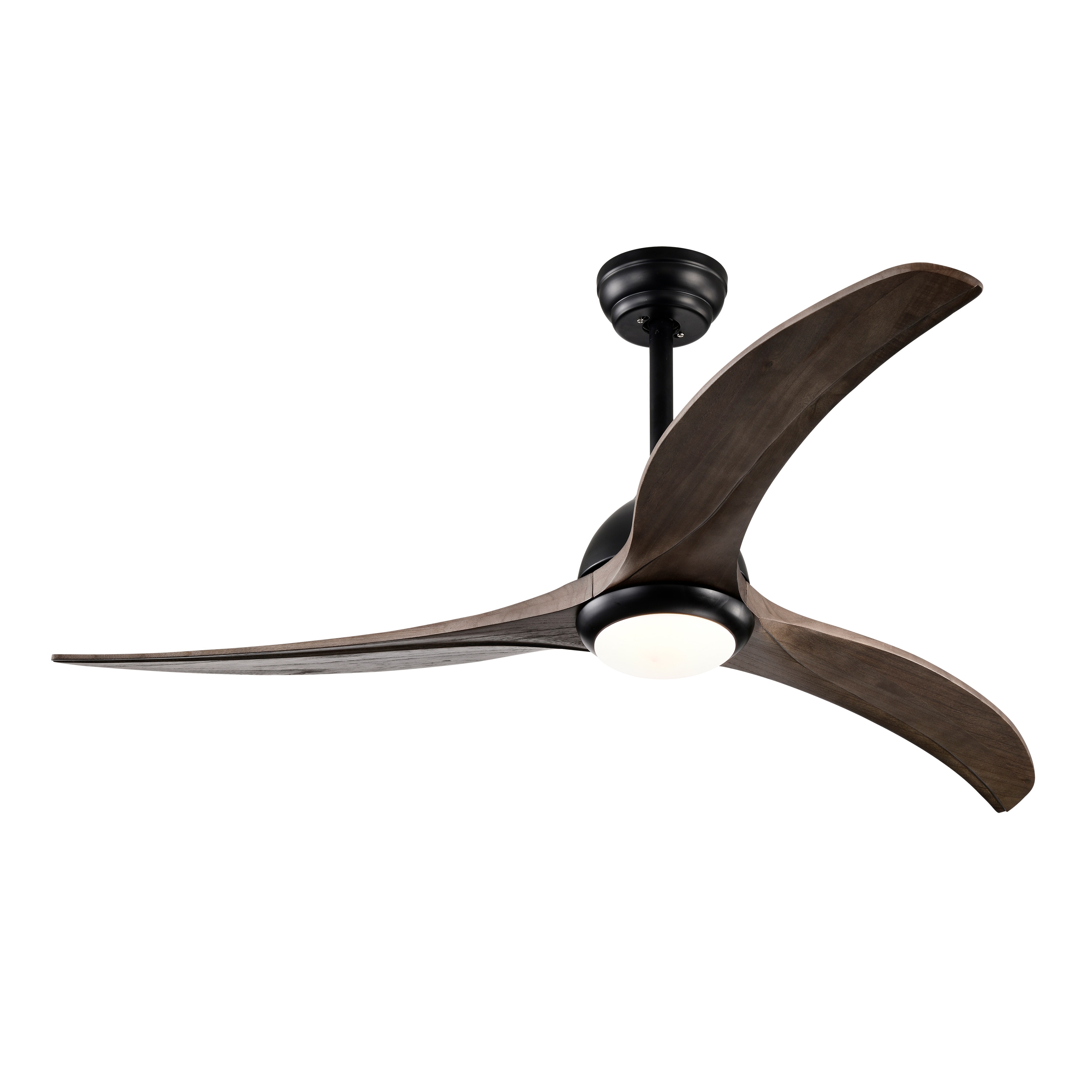 WELLFOR GYH36-5129-3WH 52-in Smart Matte Black with Dark Brown Wooden Blades Ceiling Fan With Light - Remote Included ( 3 -Blade )