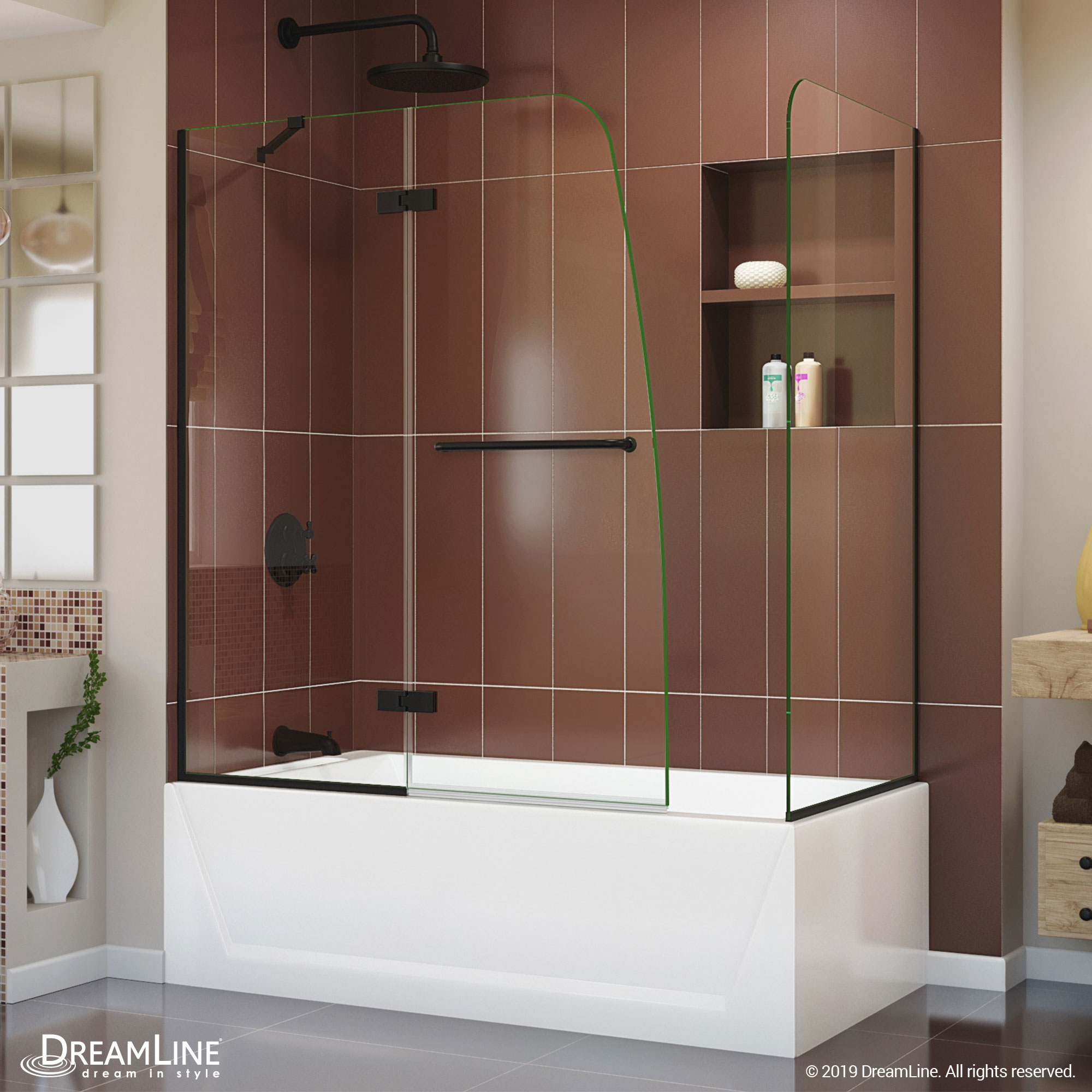 DreamLine SHDR3448580RT09 Aqua Ultra Matte Black 48-in W x 58-in H Frameless Hinged Bathtub door