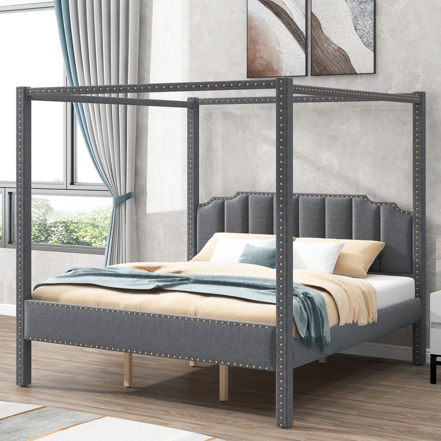 JASMODER GX000524AAE Gray King Composite Platform Bed