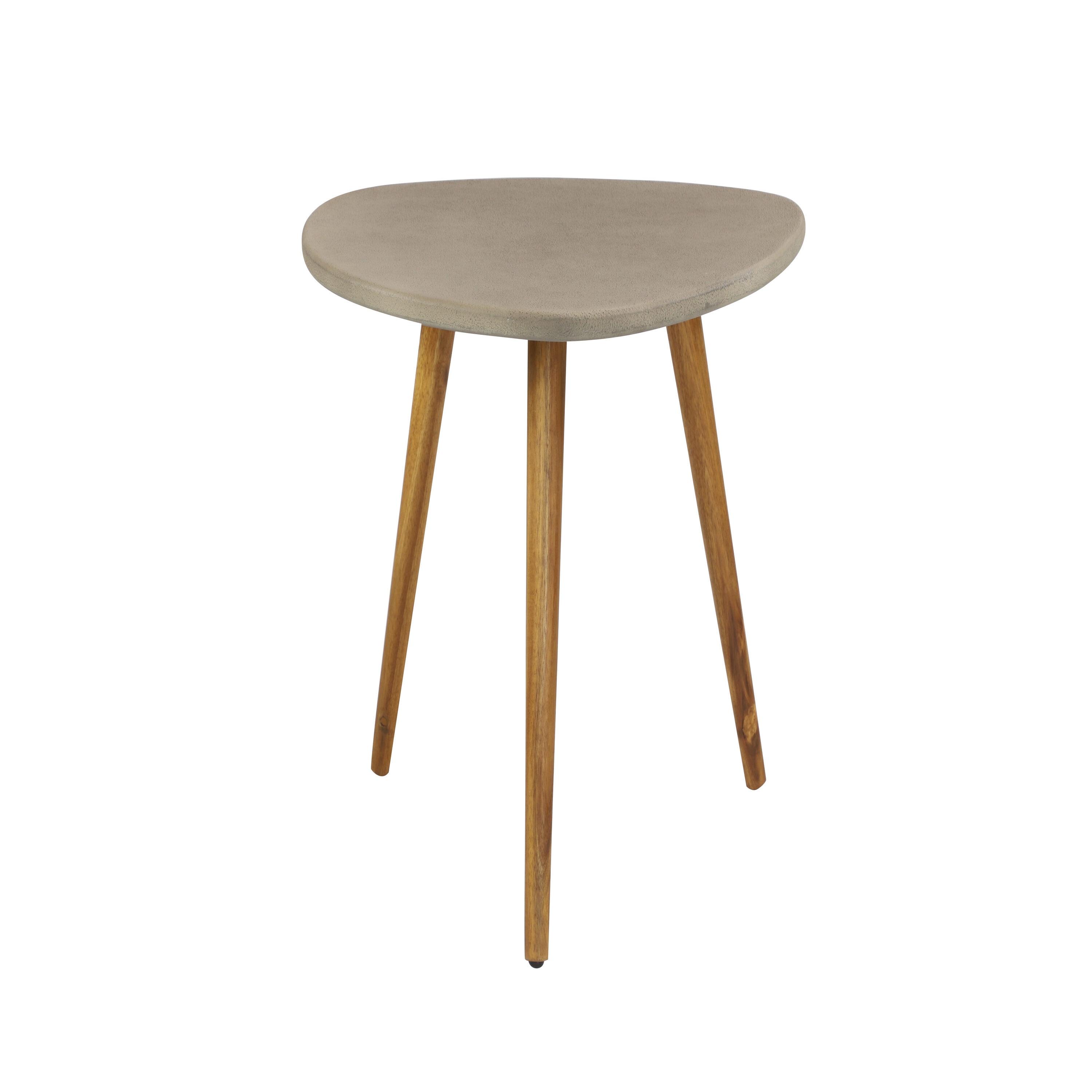 Gray Polycement and Acacia Wood Outdoor Accent Table
