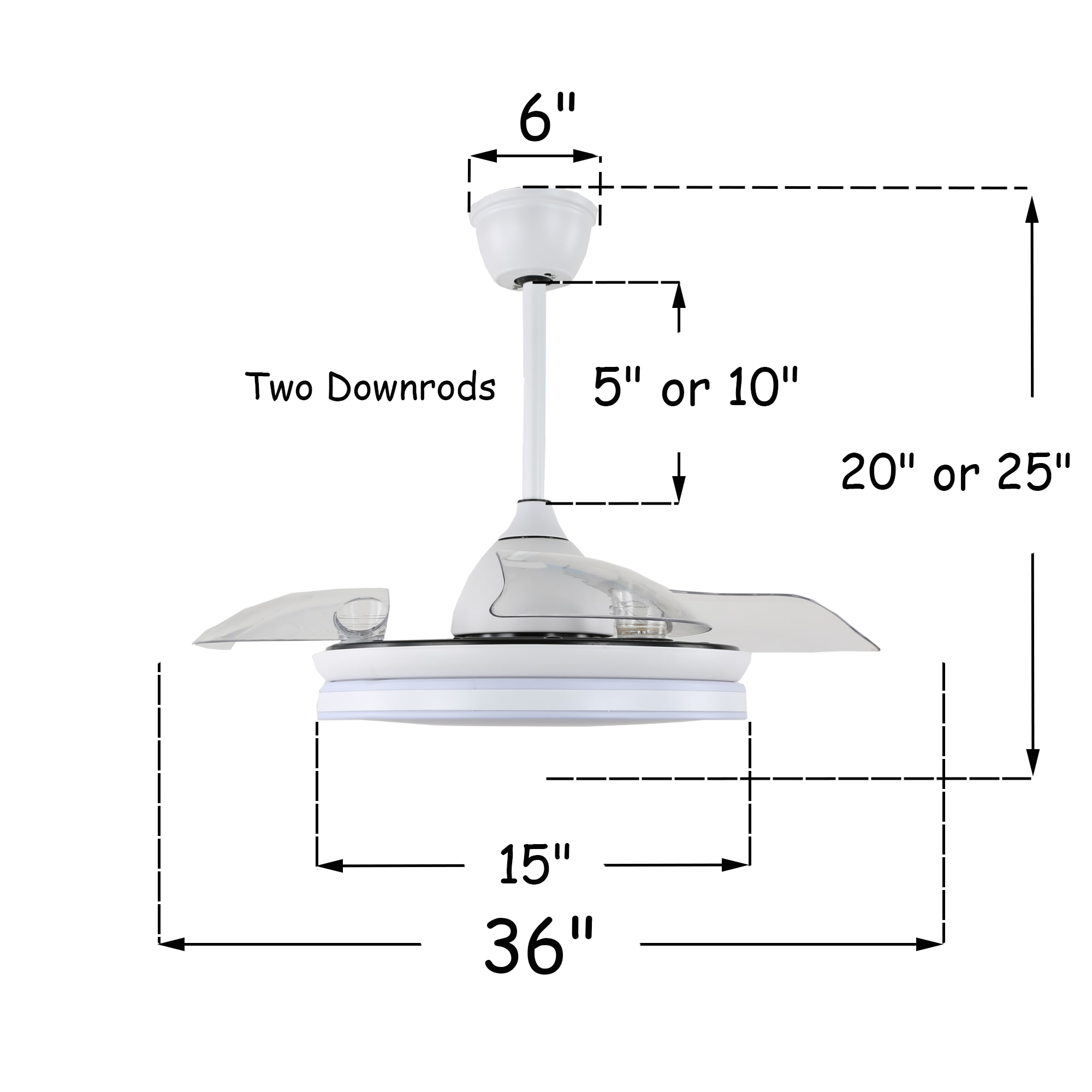 Bella Depot Retractable fan 36-in White with Transparent Blades Color ...