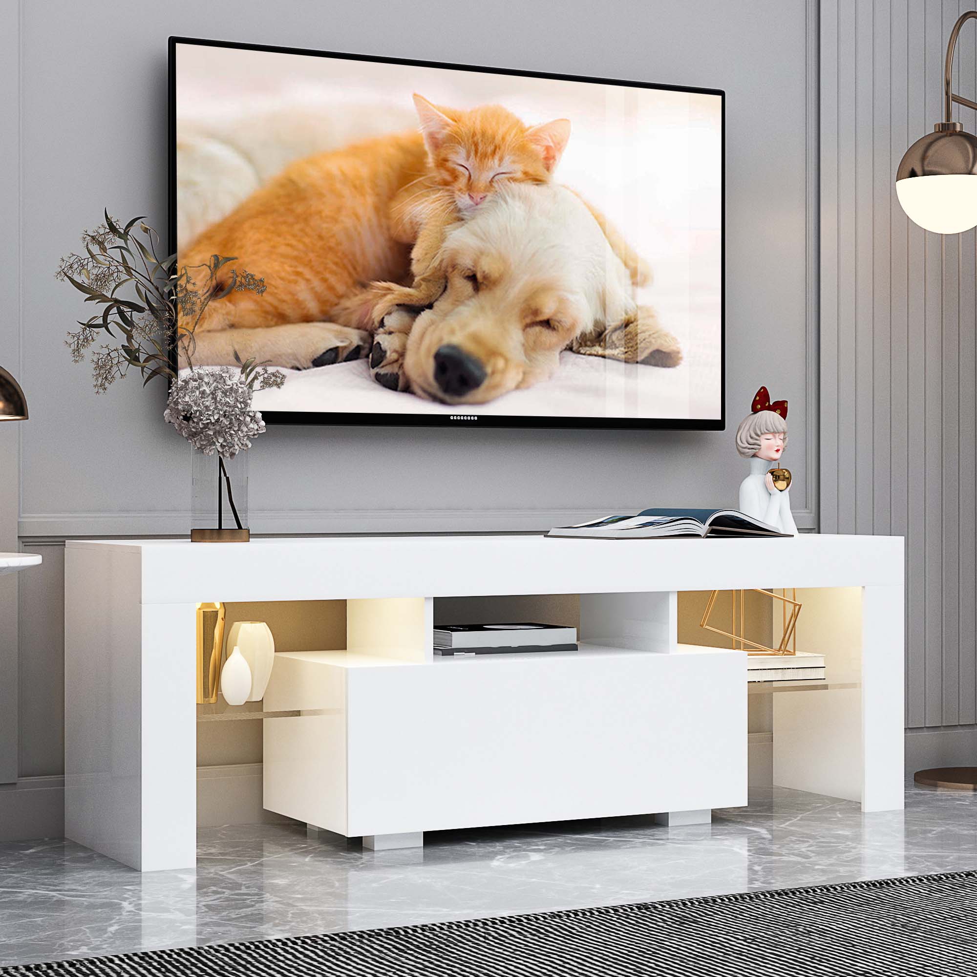 Sunrinx MG67-17-DSG Modern/Contemporary White TV stand ( Accommodates TVs up to 55-in )