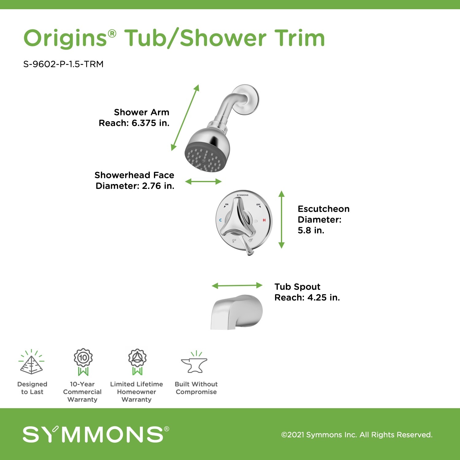 Symmons S-9602-P-1.5-TRM Tub-Shower-Faucets - View #3