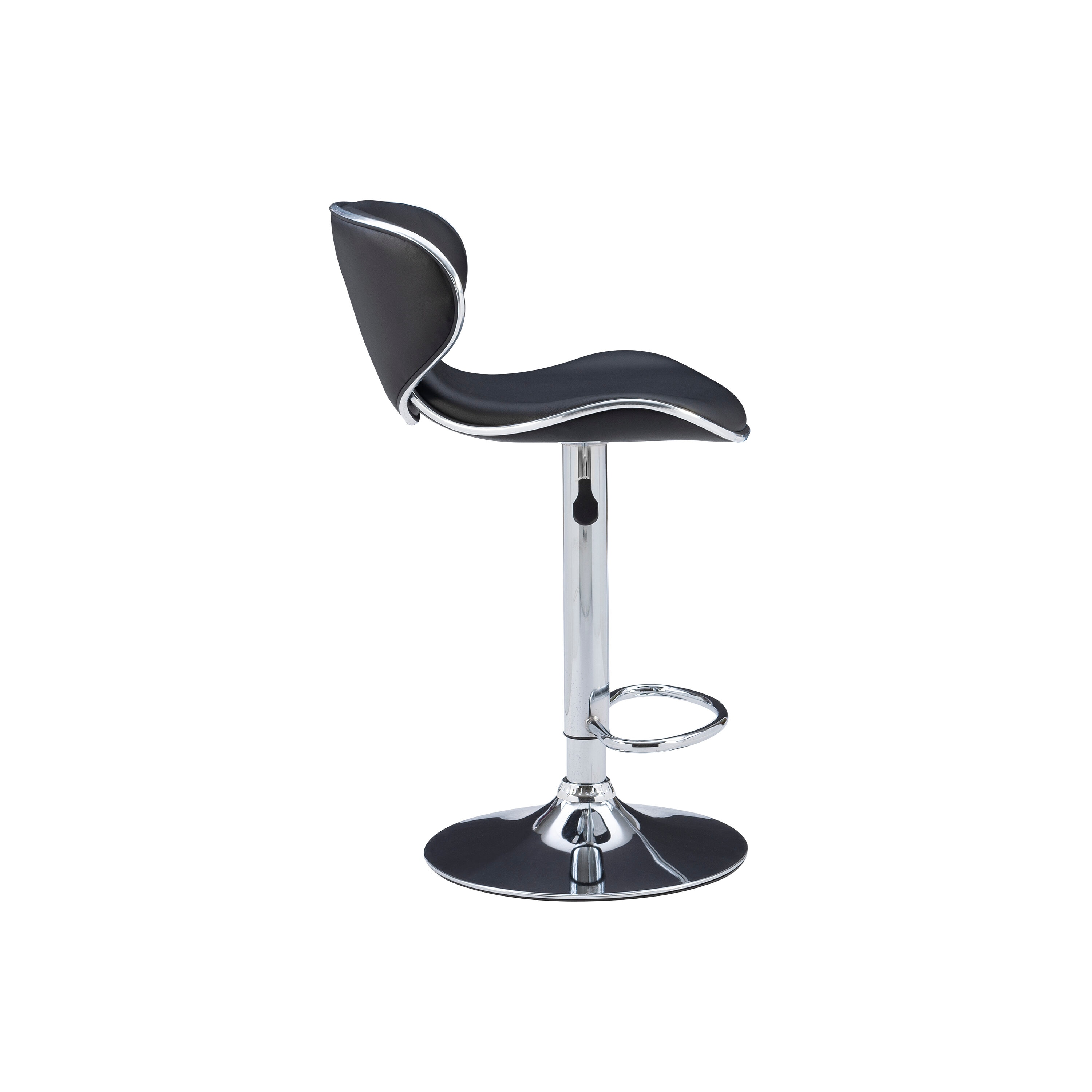 Adjustable Swivel Bar Stool in Black Faux Leather and Chrome