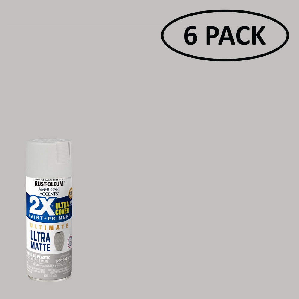 Rust-Oleum 328396SOS American Accents 2X 6 -Pack Matte Perfect Gray Spray paint and primer in one ( NET WT. 12-oz )