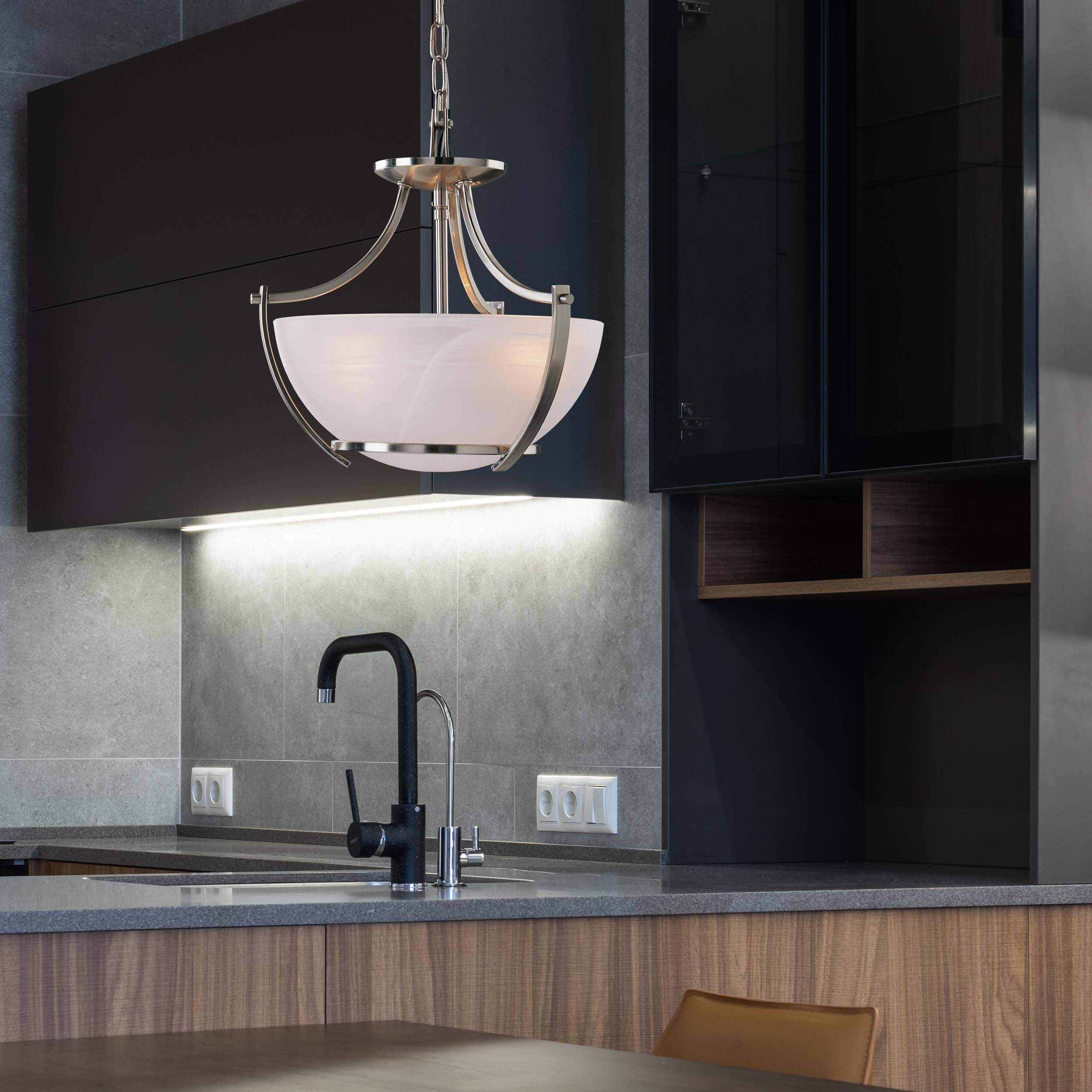 Brushed Nickel Alabaster Glass Semi-Flush Mount Light