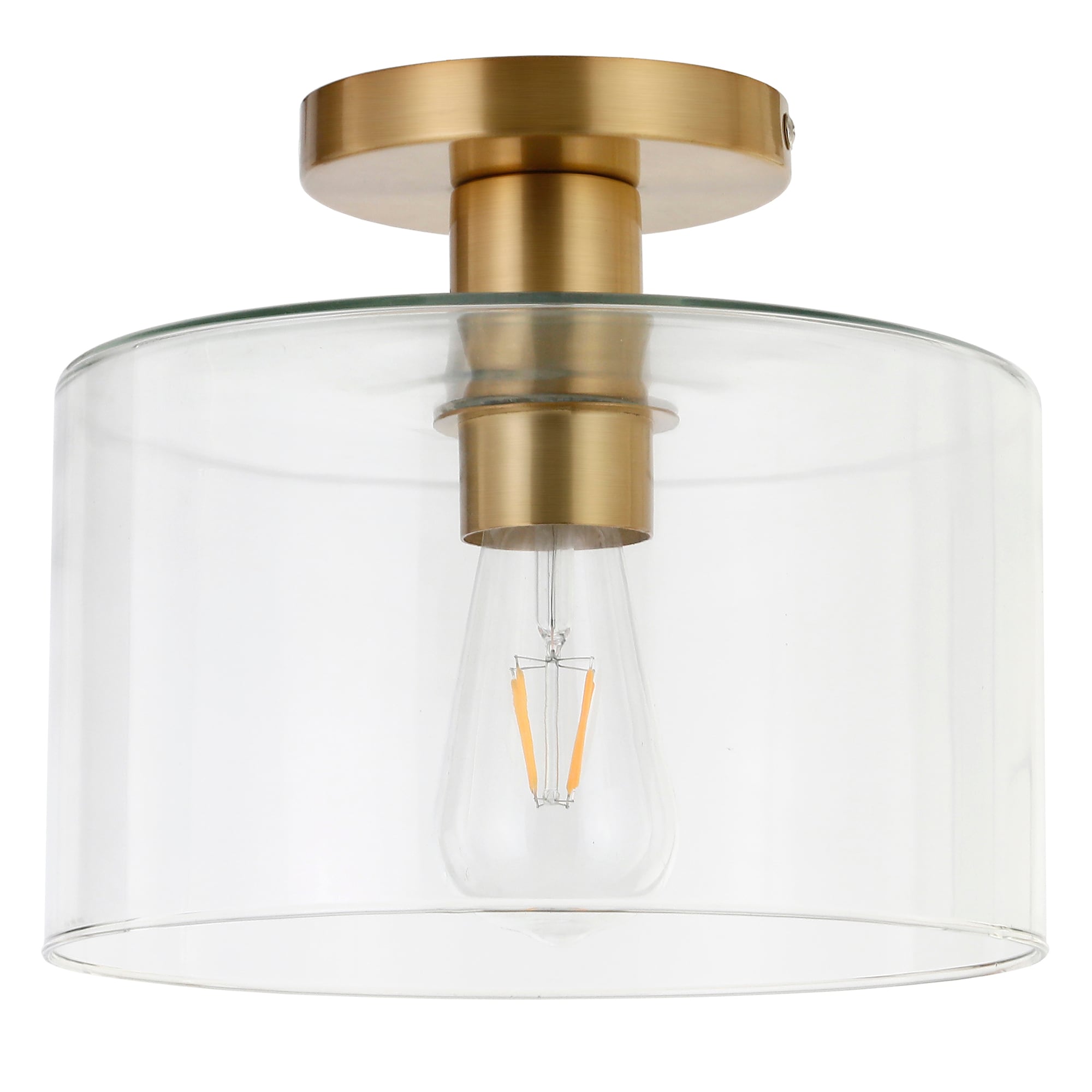Henri 10" Brass Transitional Semi-Flush Mount with Clear Glass Drum Shade