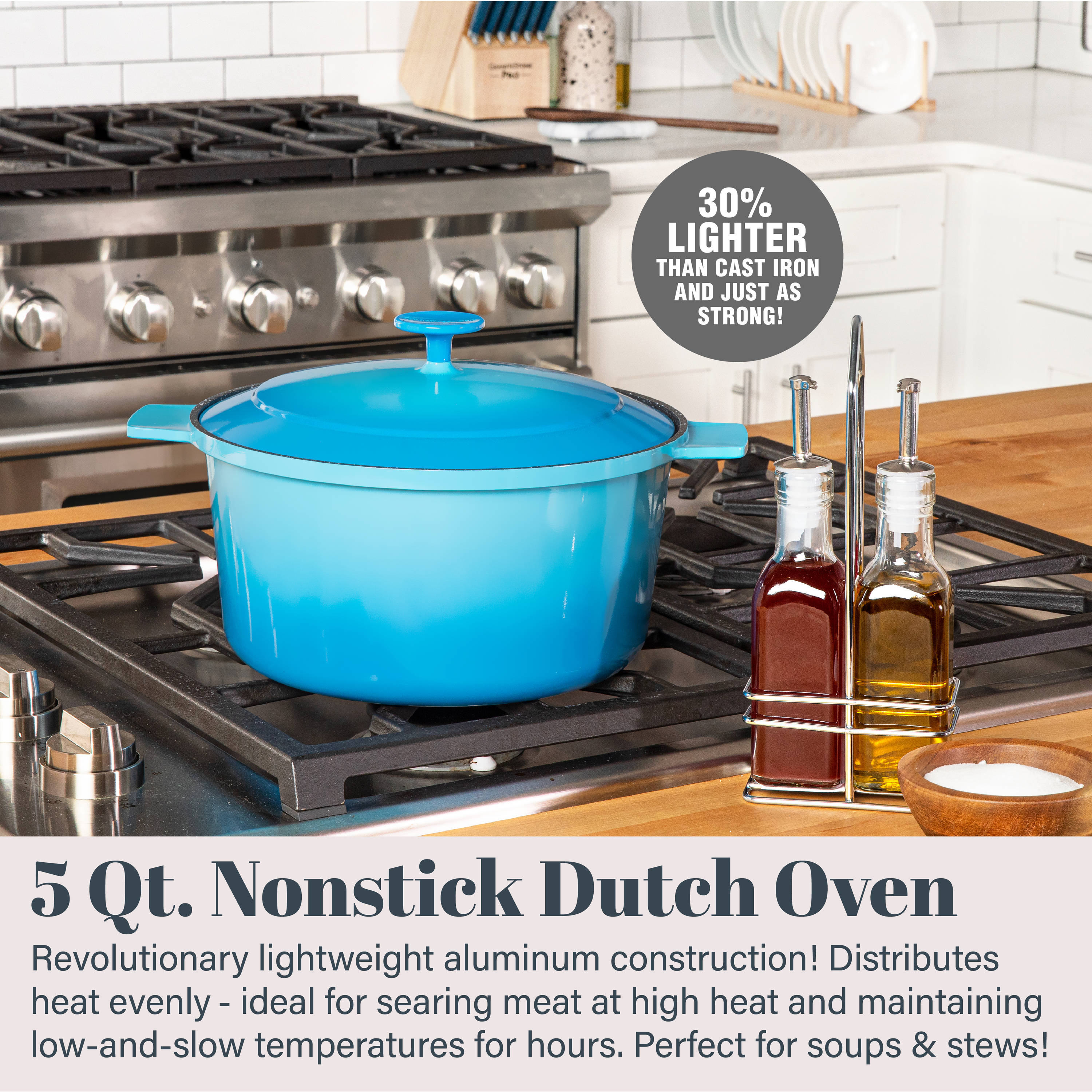 Granitestone Dutch Oven, 5 Quart Ultra Nonstick Enameled Lightweight  Aluminum Dutch Oven Pot with Lid, Round 5 Qt. Stock Pot, Dishwasher & Oven  Safe