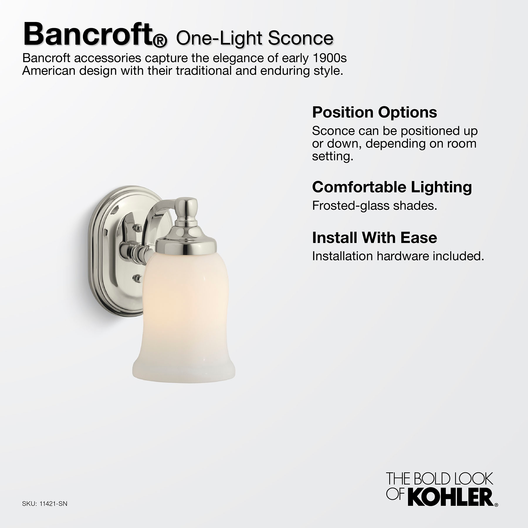 Bancroft Polished Chrome Single-Light Bathroom Wall Sconce