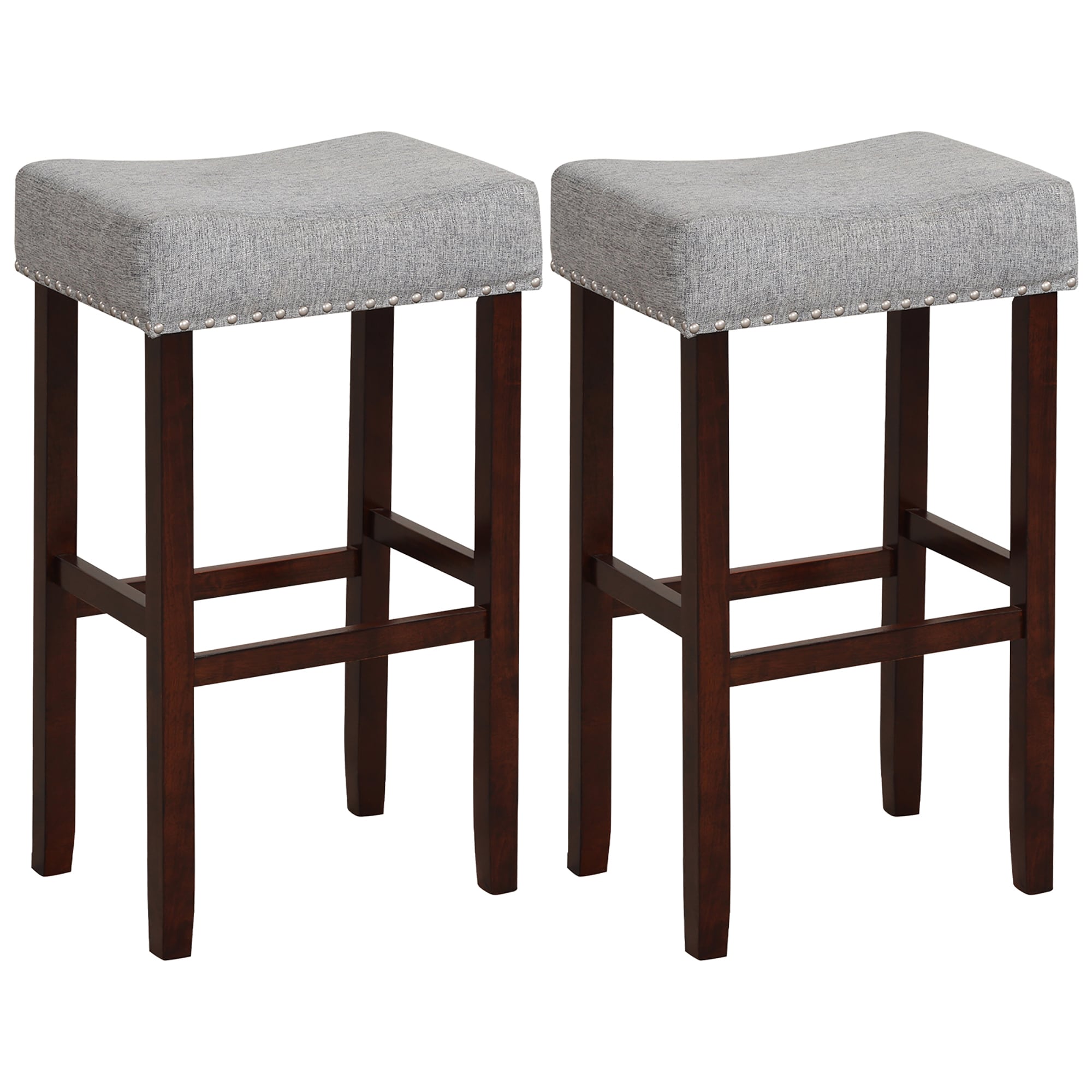 Goplus LWS00339 Gray 29.5-in H Bar height Upholstered Wood Bar Stool