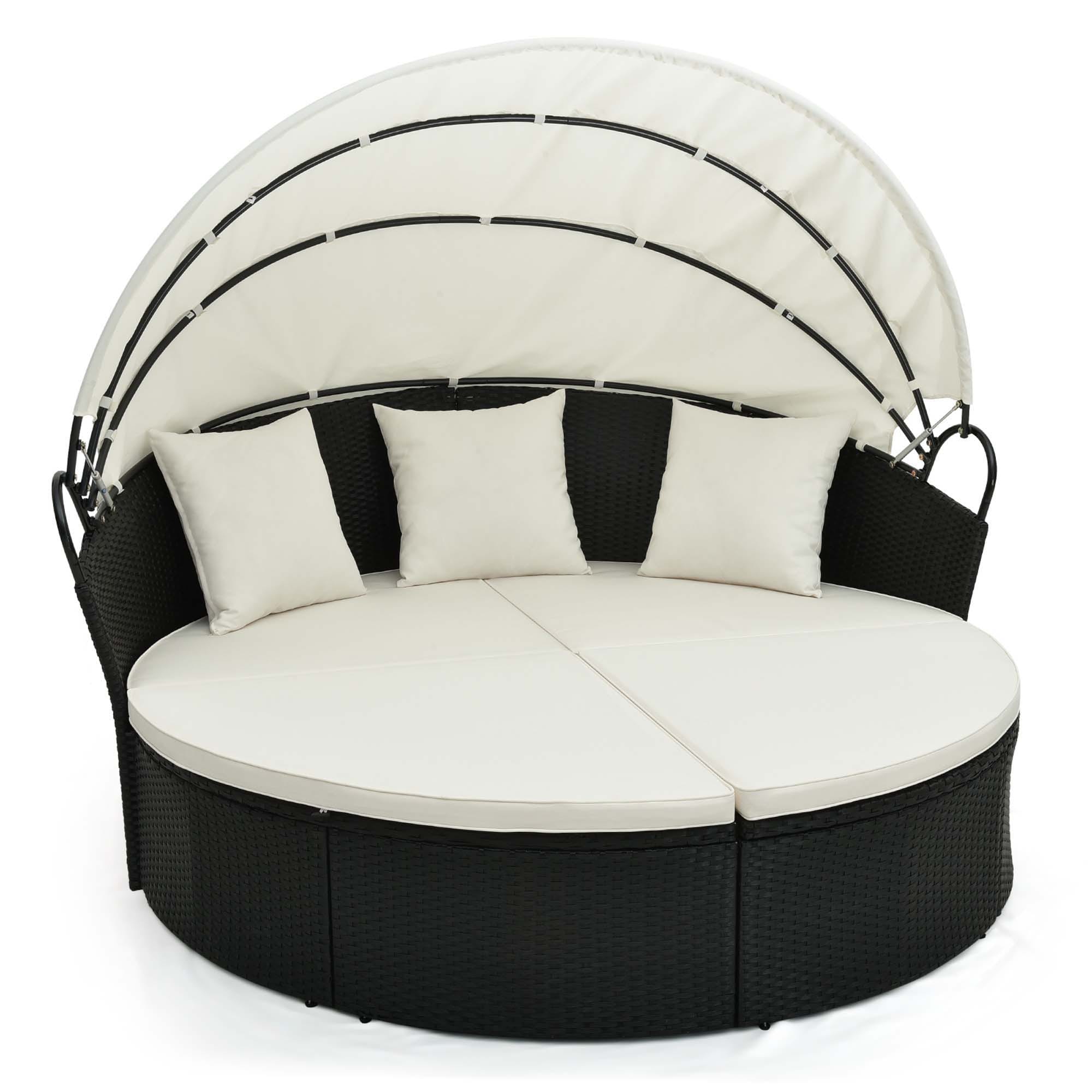 Costway LWS00064 Rattan Outdoor Daybed with White Cushions and Rattan Frame