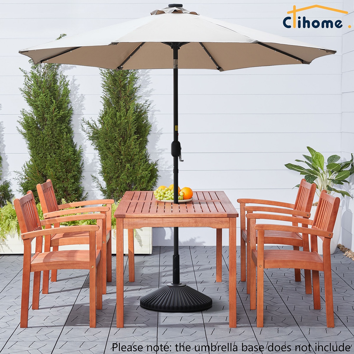 Clihome WSCH-2231A6563 9-ft Steel Brown Push-button Tilt Market Patio Umbrella with Lights