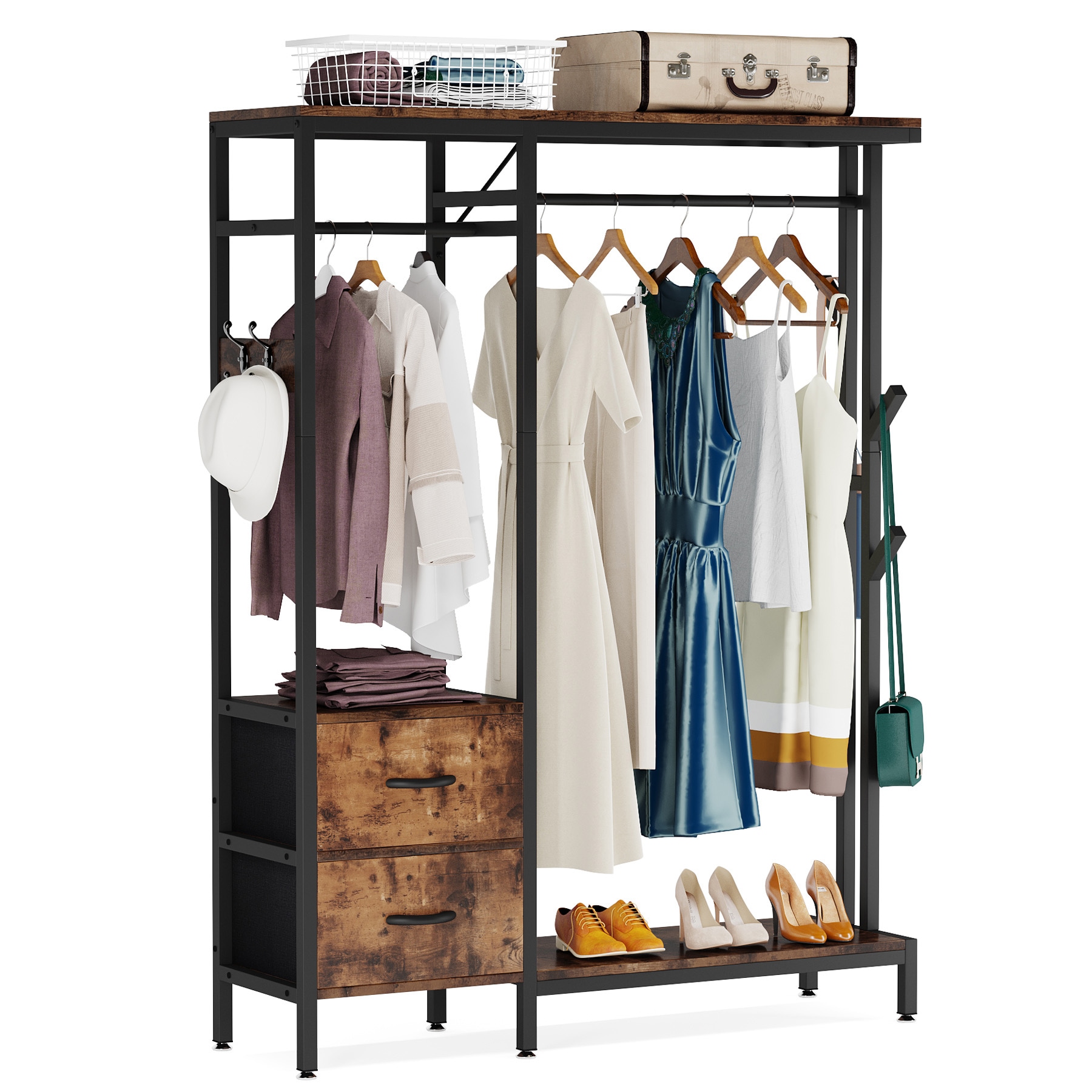 Tribesigns 7.87-ft to 7.87-ft W x 5.58-ft H Brown Ventilated Shelving Wood Closet System | HOGA-JW0091X