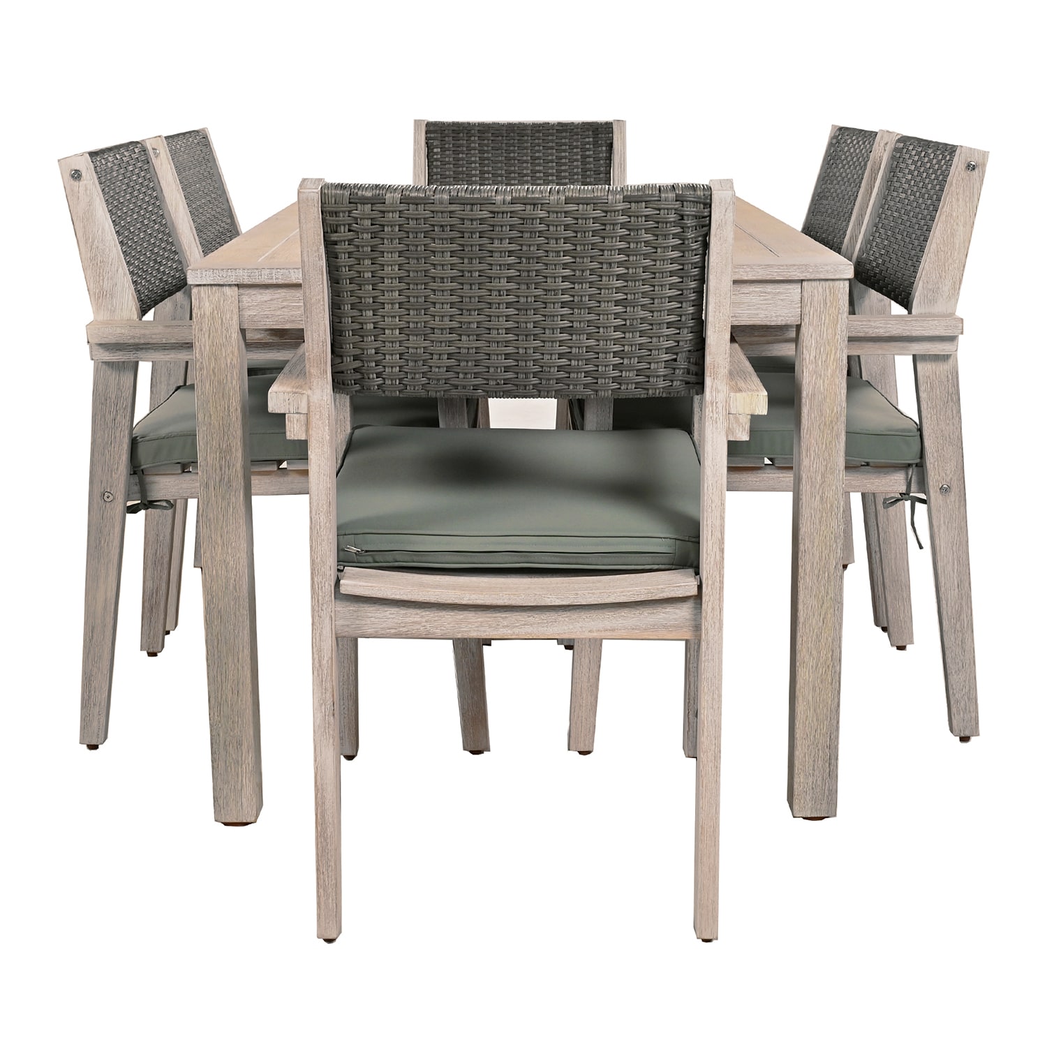 Sinofurn 7 Piece Green Patio Dining Set With 6 Stationary Chairs With Green Cushions In The 