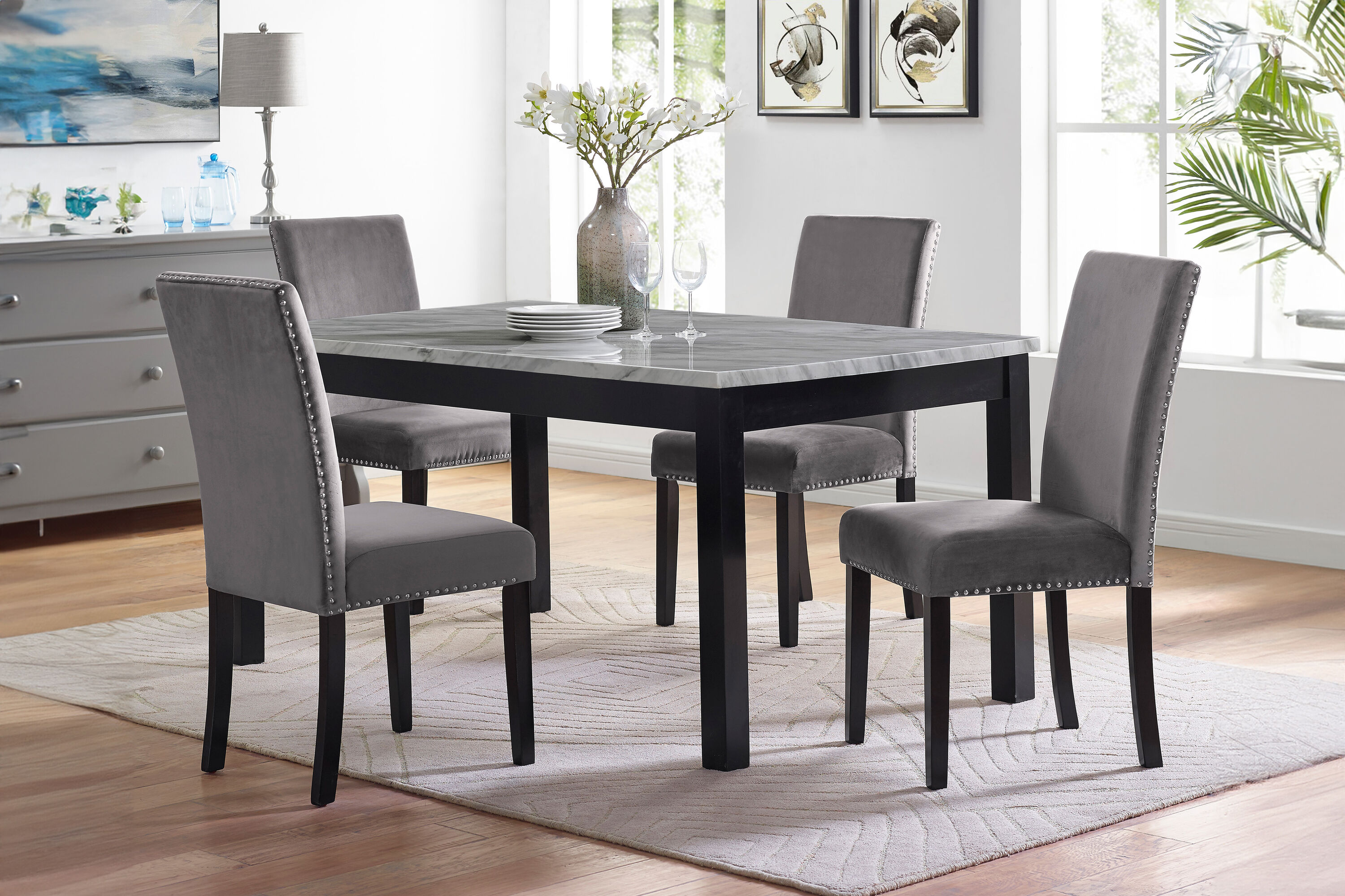 New Classic Furniture 41-400-GYD4C Celeste Gray Contemporary/Modern Dining Room Set with Rectangular Table ( Seats 4 )