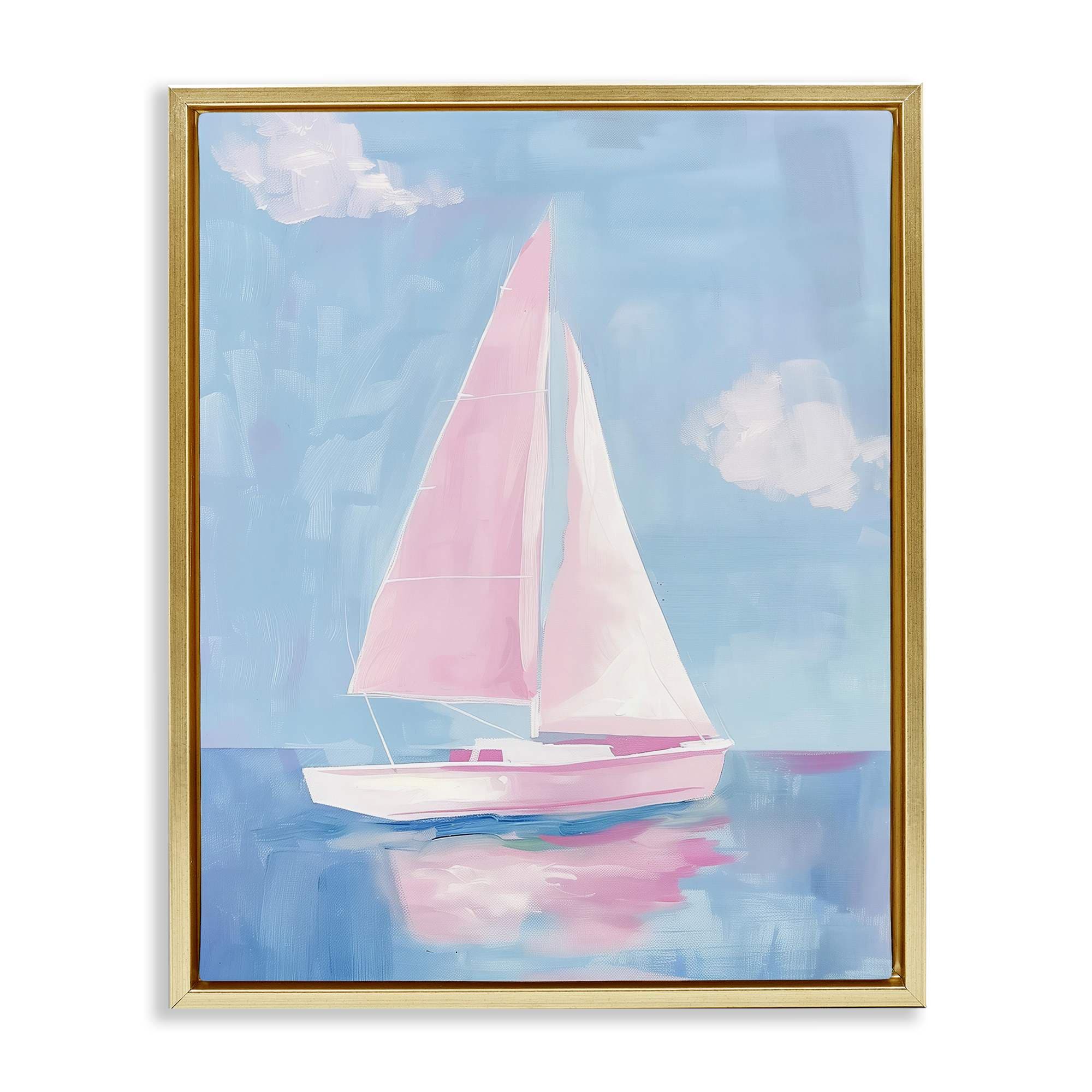 Stupell Industries BT-694-FFG-16X20 Muted Pink Sailboat Gold Framed Floater Canvas Wall Art By Arlington Prints 17 x 21