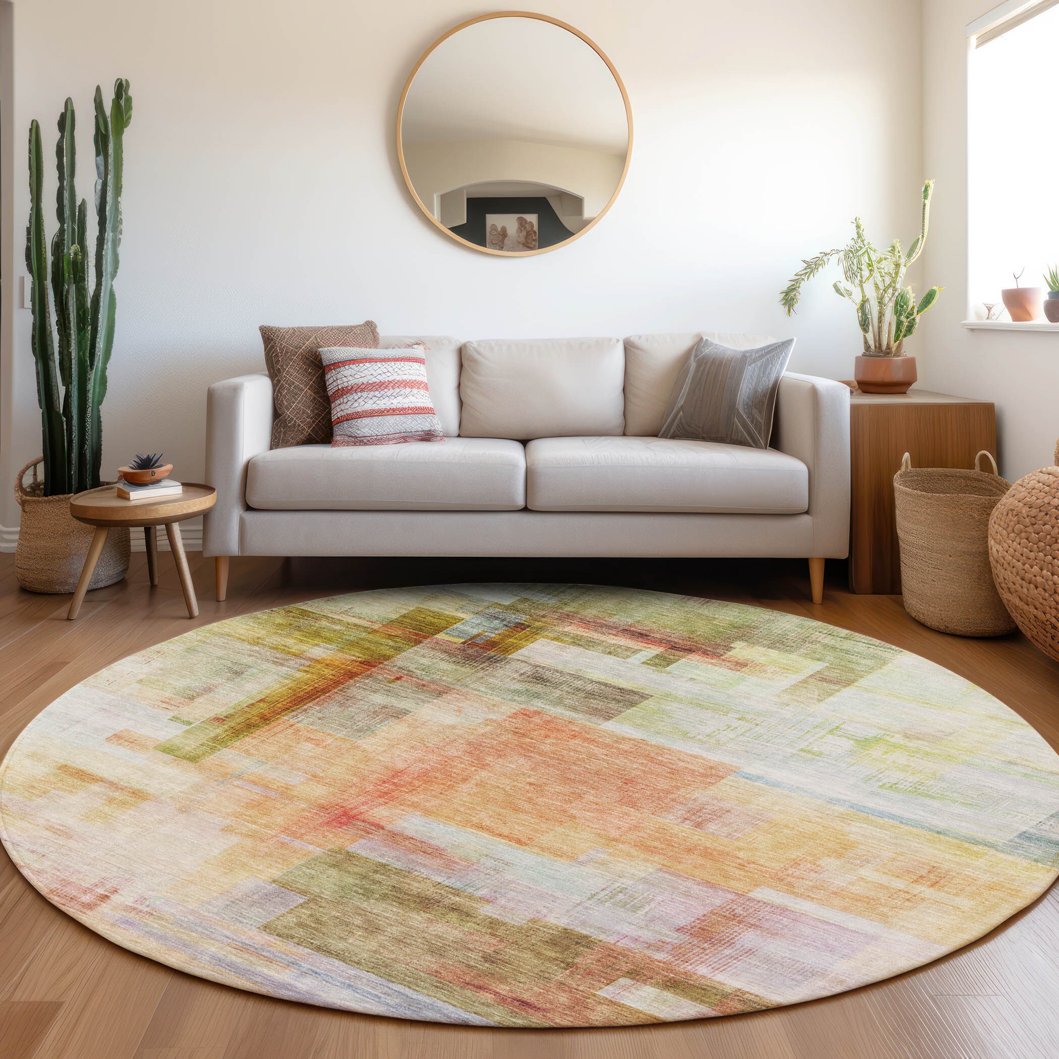 Addison Rugs ACN1067CR8RO Chantille ACN1067CR 8 x 8 (ft) Polyester Coral Round Indoor/Outdoor Geometric Machine washable Area rug