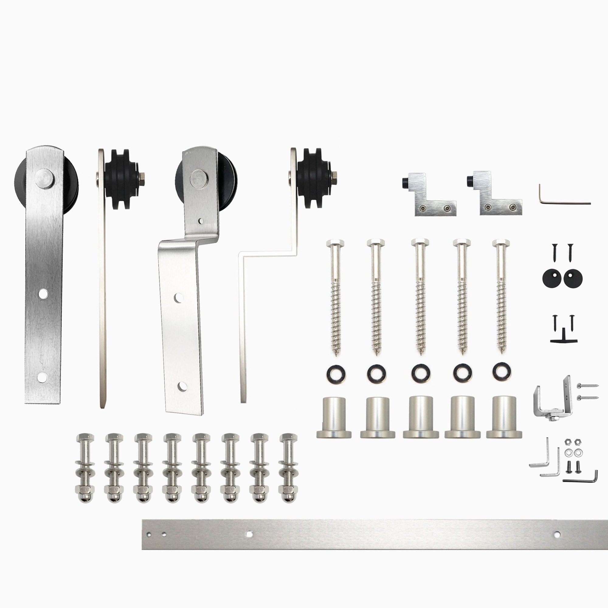 HOMACER ZT5DNZ072C 72-in Brushed Brushed Nickel Indoor I-strap Double bypass Barn door hardware kit