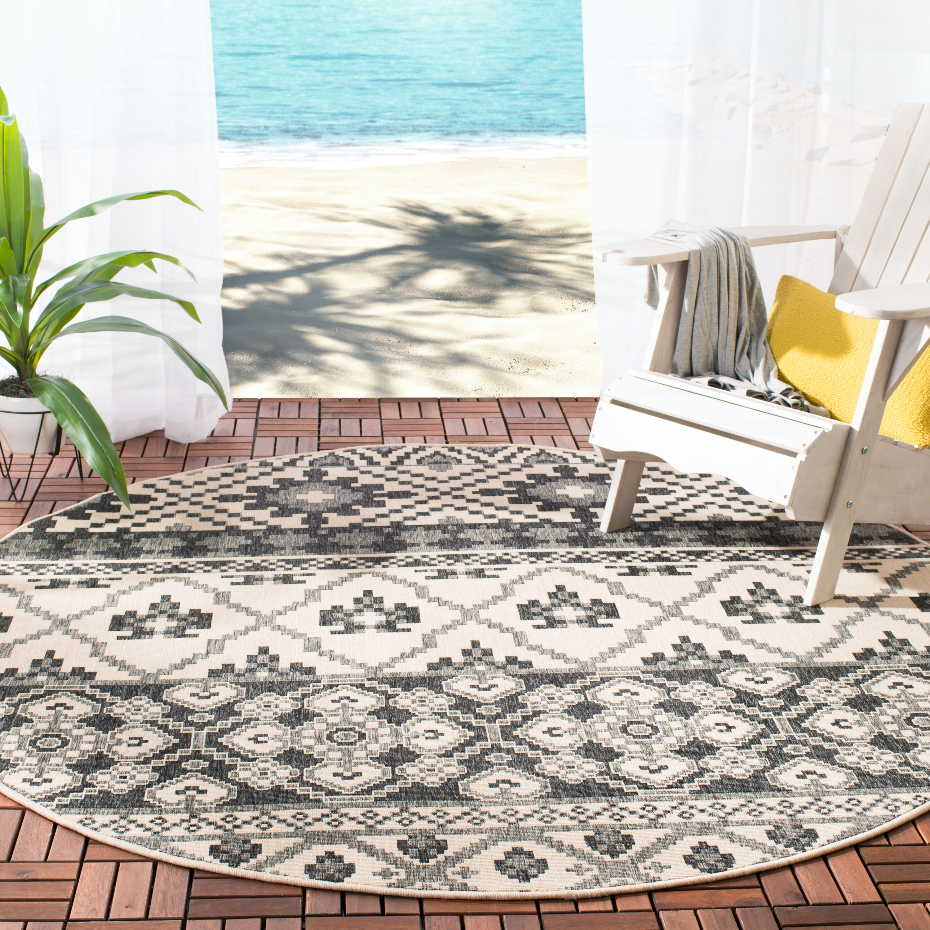 Safavieh VER097-3413-7R Veranda 7 x 7 (ft) Loomed Synthetic Beige/Gray Round Indoor/Outdoor Floral Southwestern Area rug