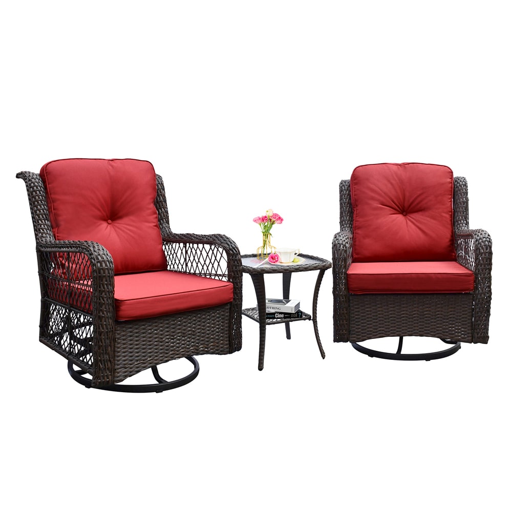 Afoxsos LWMX213 3-Piece Rattan Patio Conversation Set with Red Cushions