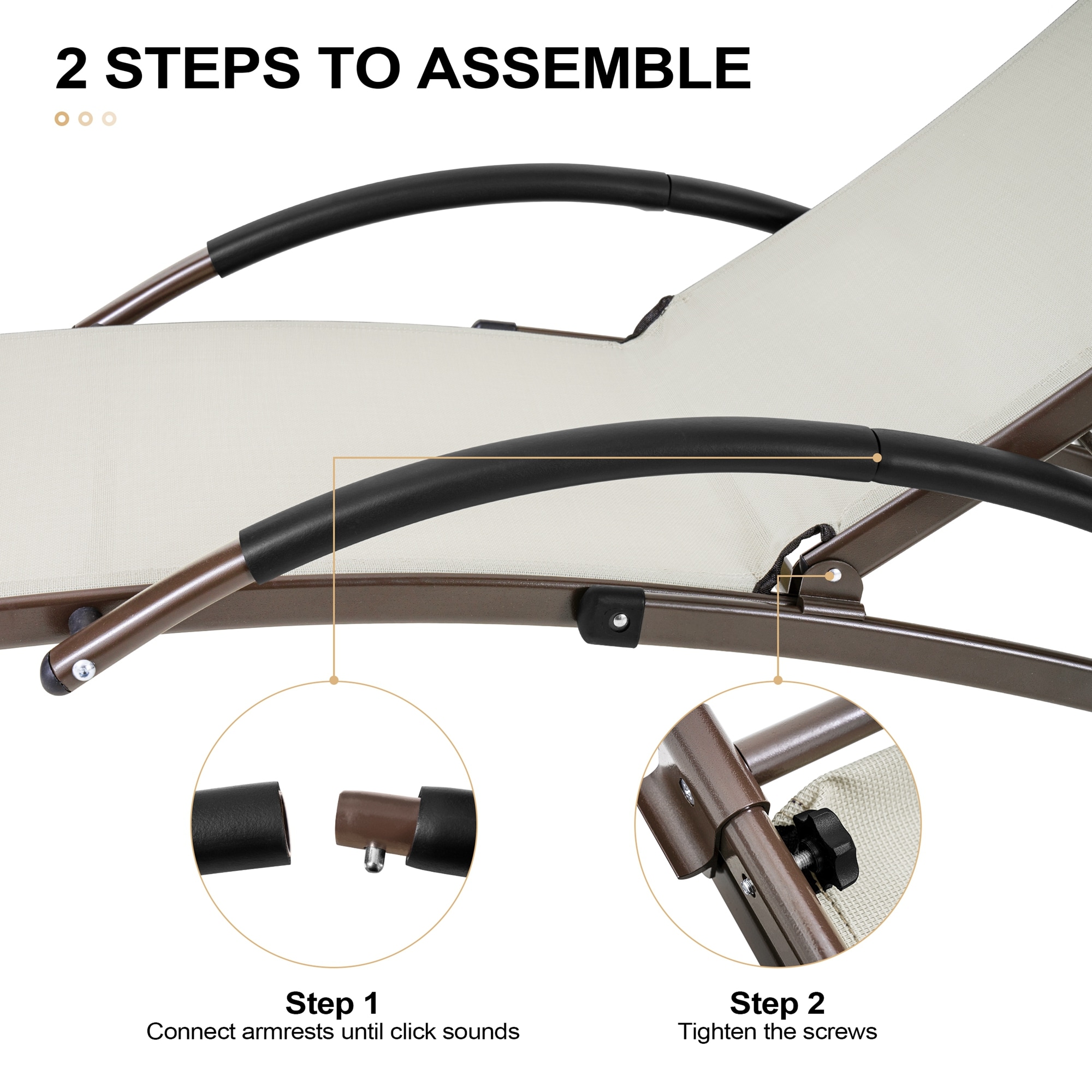Tan and Brown Metal Adjustable Chaise Lounger Set with Cushions