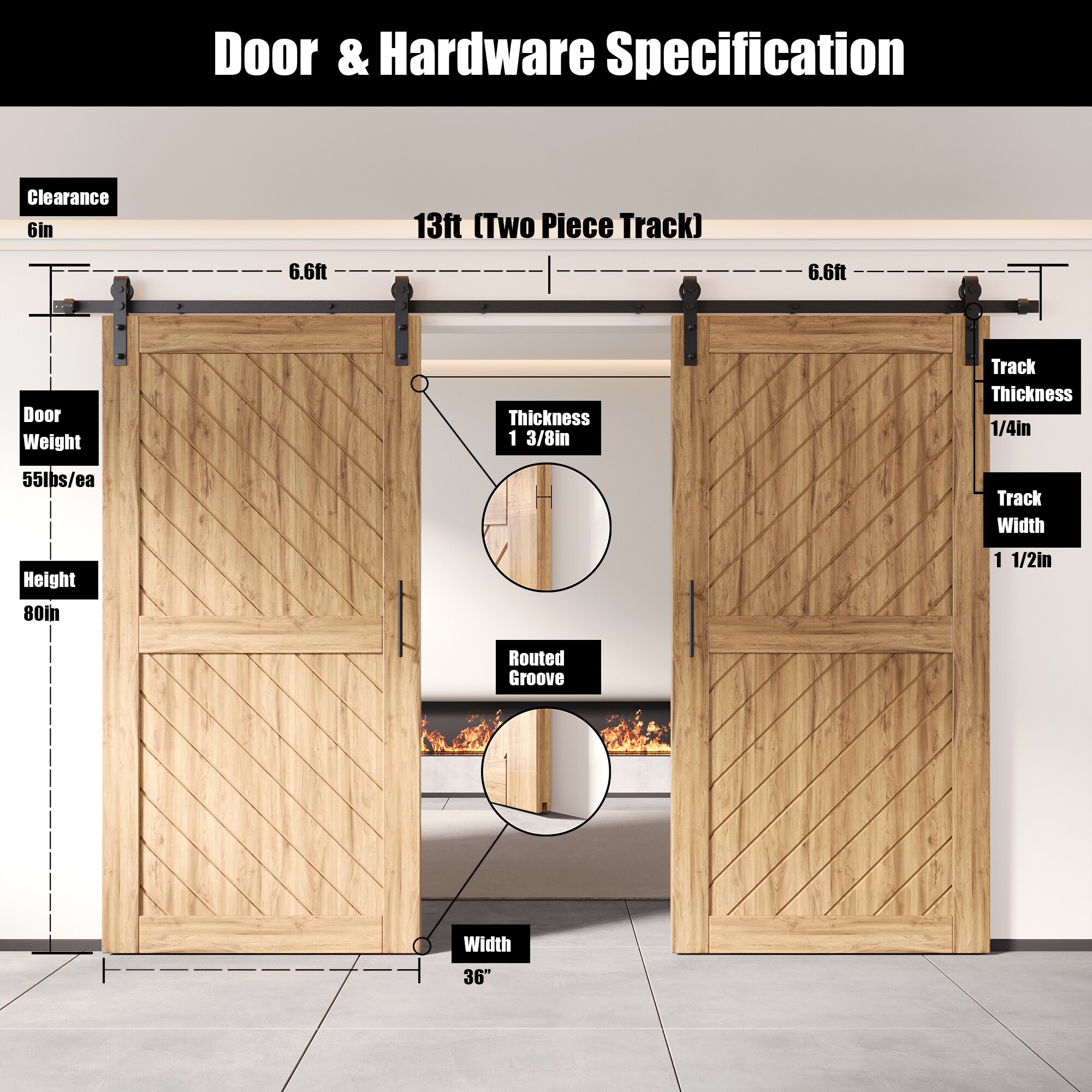 HOMACER YT2TGH156C-XT2-3680 Barn-Doors - View #2