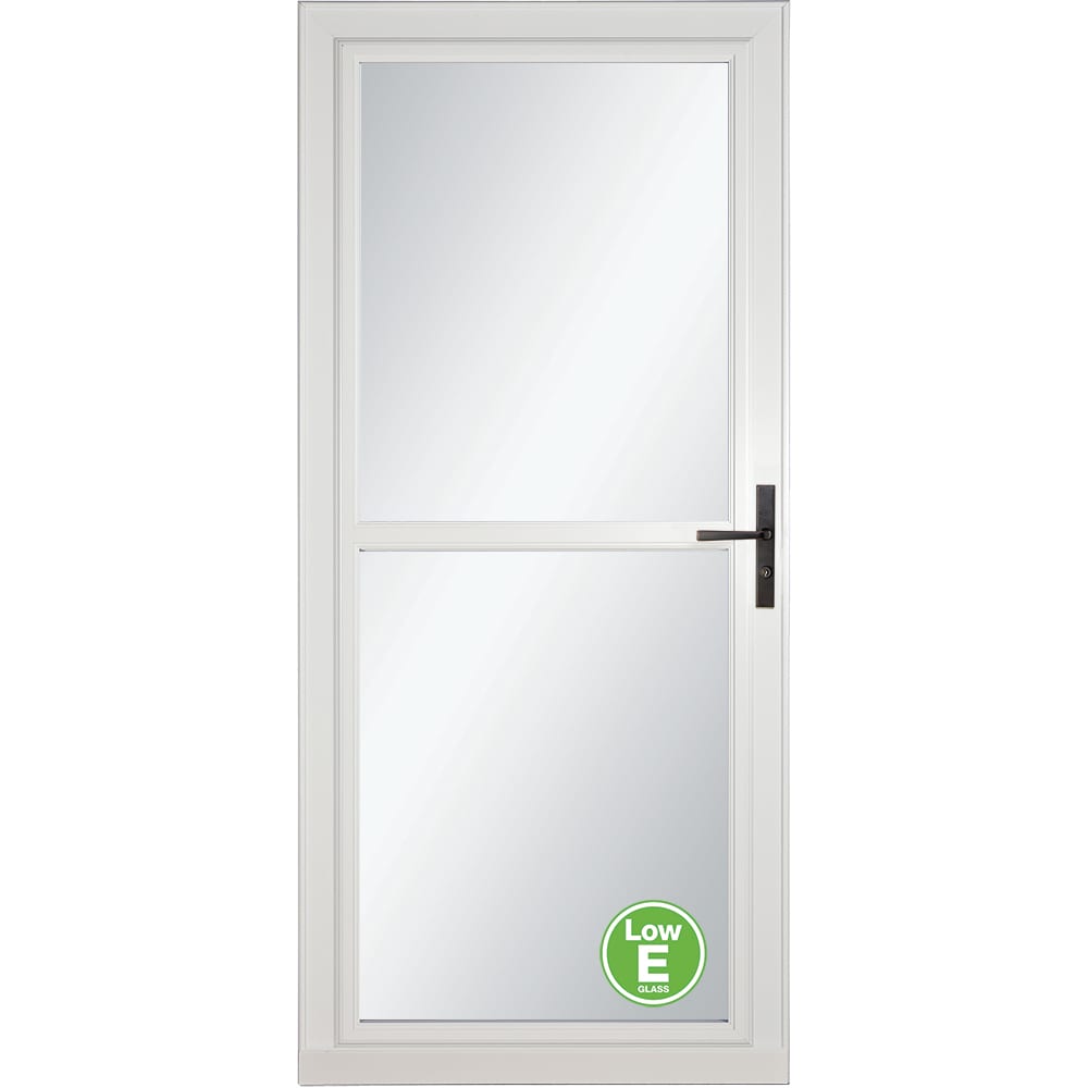 Tradewinds Selection Low-E 32-in x 81-in White Full-view Retractable Screen Aluminum Storm Door with Aged Bronze Handle | - LARSON 14604031E57S