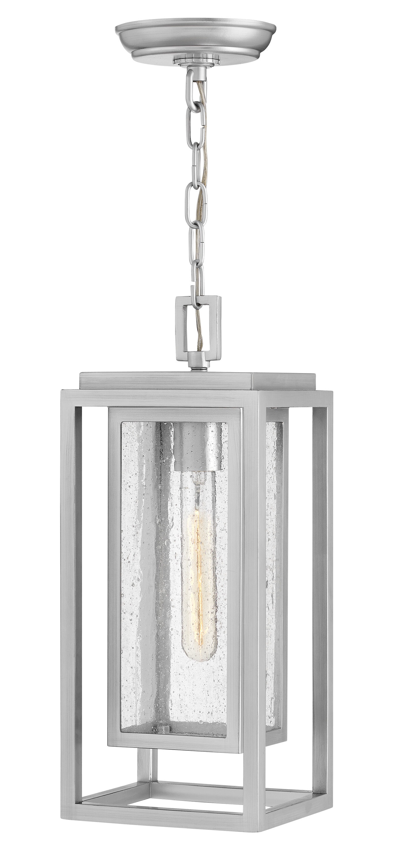 Hinkley 1002SI-LL Republic Satin Nickel Coastal Seeded glass Square Mini Outdoor Hanging Pendant light