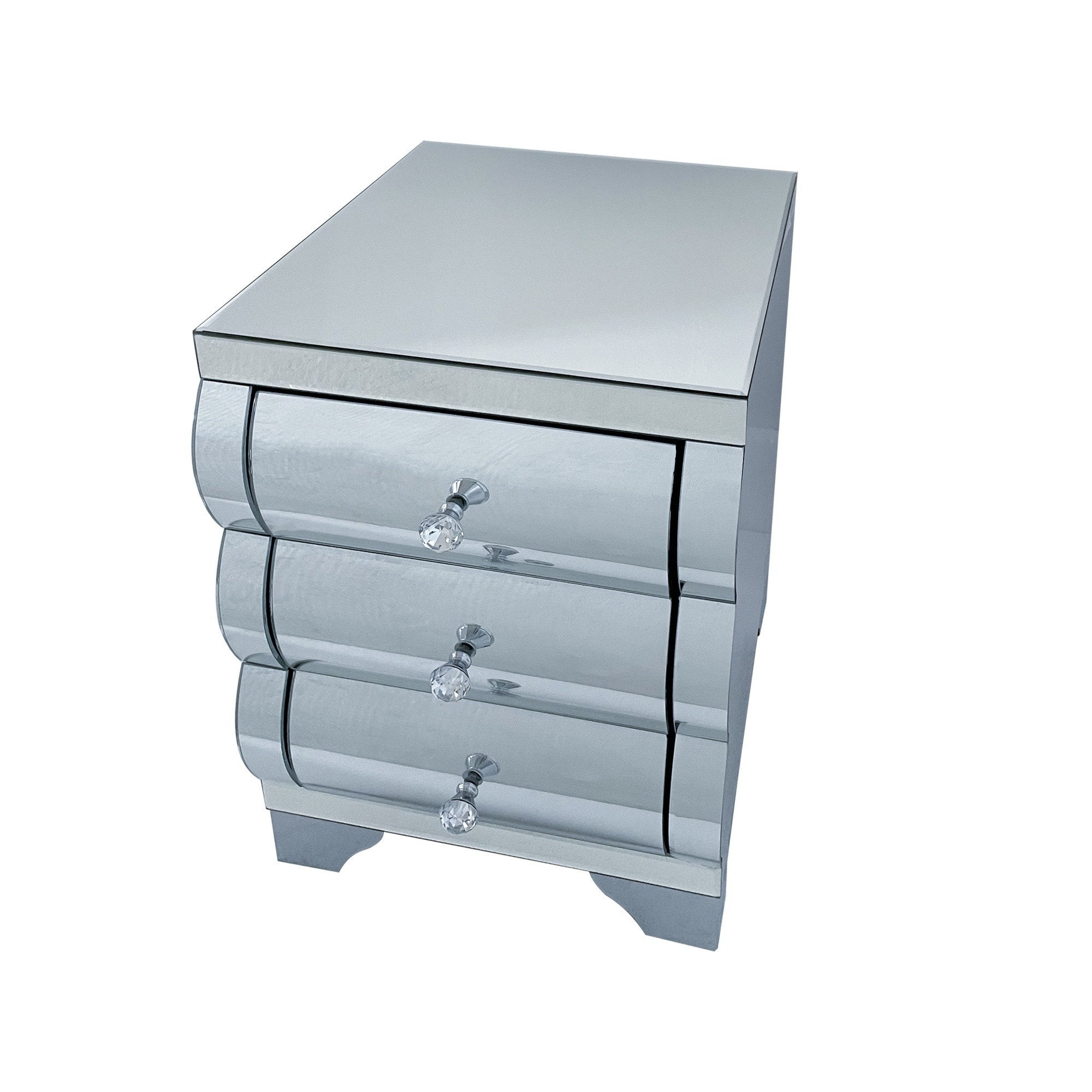 UOI 16 inch x 16 inch x 23 inch Silver Mirrored Nightstand with 3 Drawer Glass Bedside Table for Bedroom Small Spaces