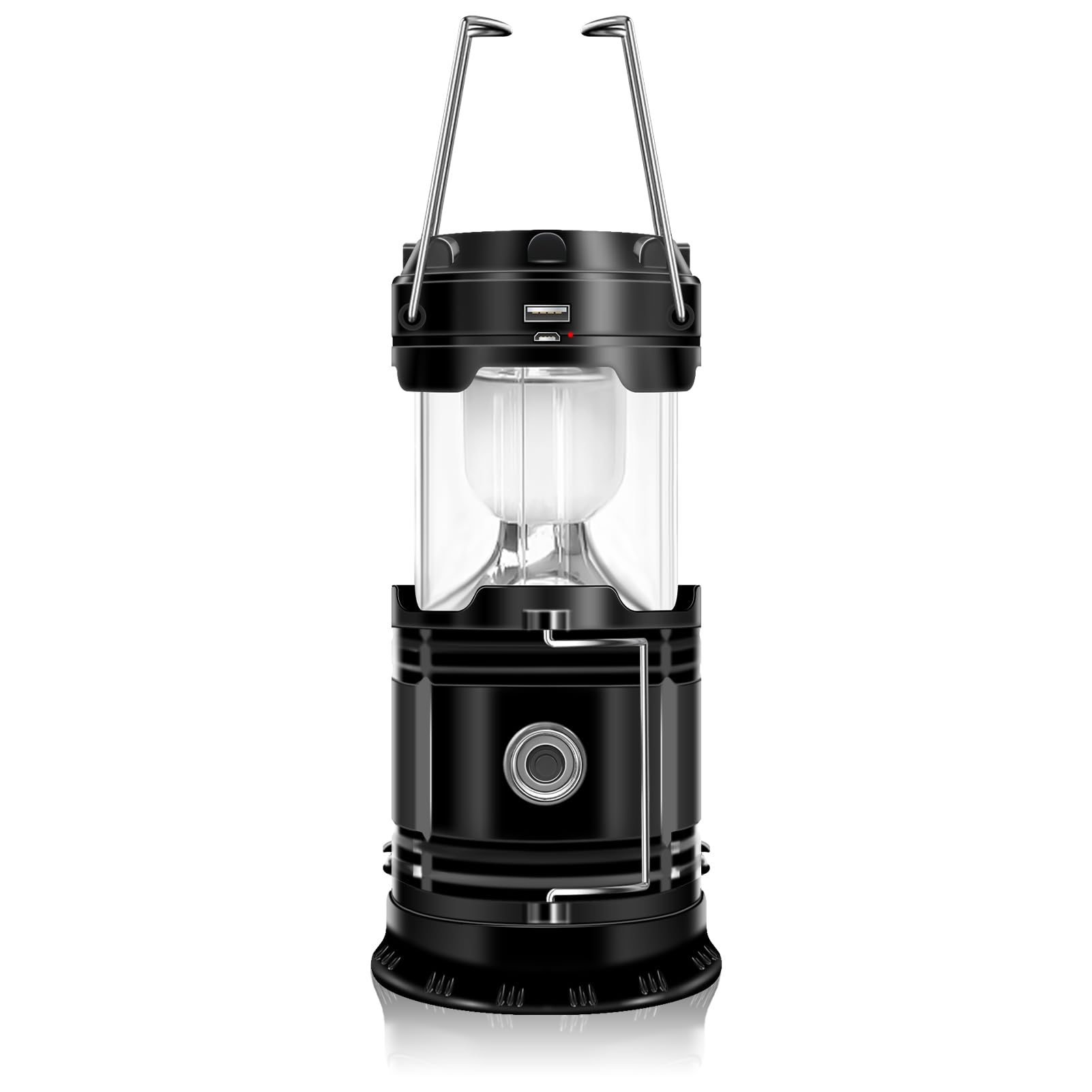 Linder Group Inc Collapsible Solar LED Camping Lantern USB Powered Flashlight 300LM Emergency Hanging Light for Power Outages Hurricane Outdoor Indoor Use