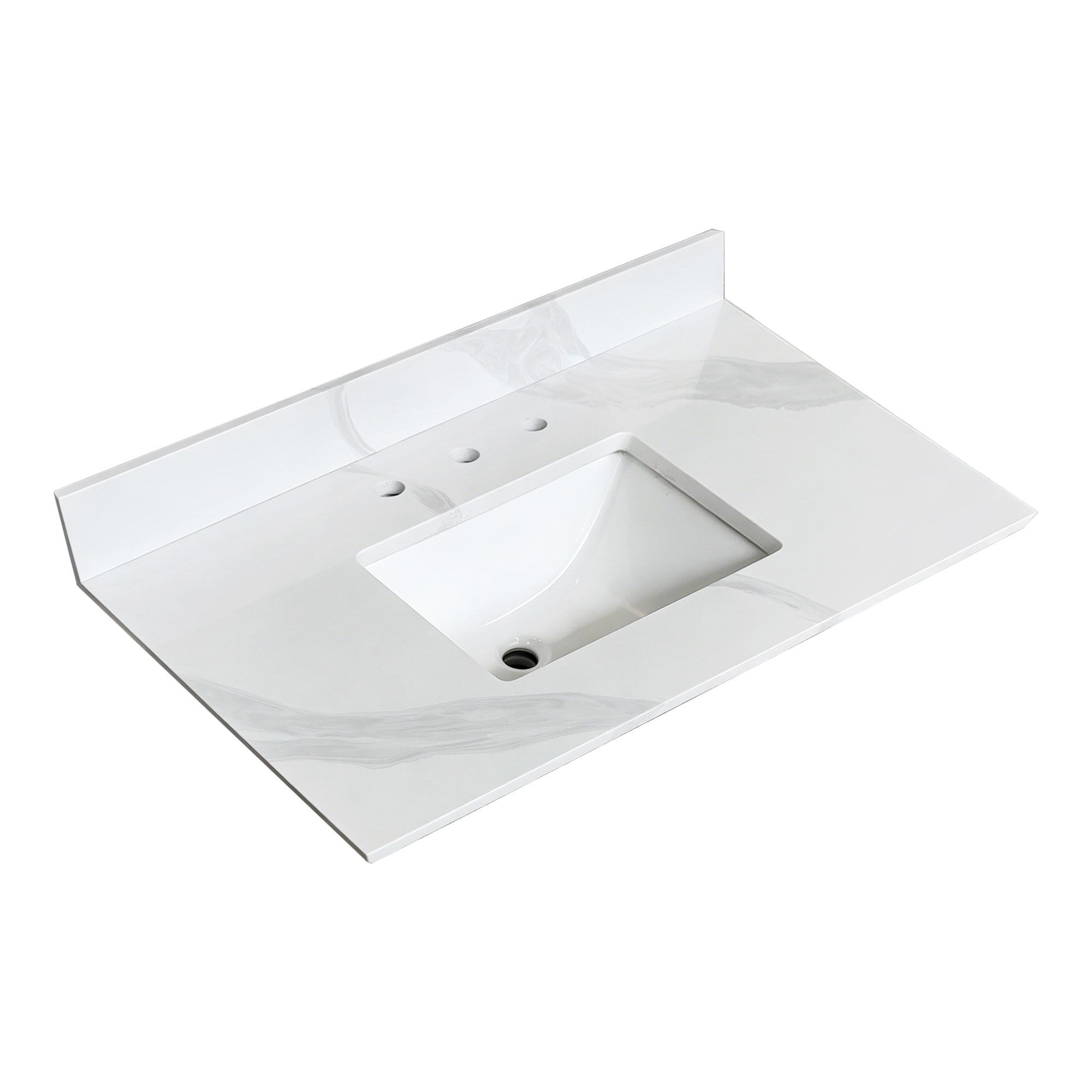 CASAINC 37-in Carrara White Quartz Undermount Single Sink 4-in Centerset Faucet Mount Bathroom Vanity Top
