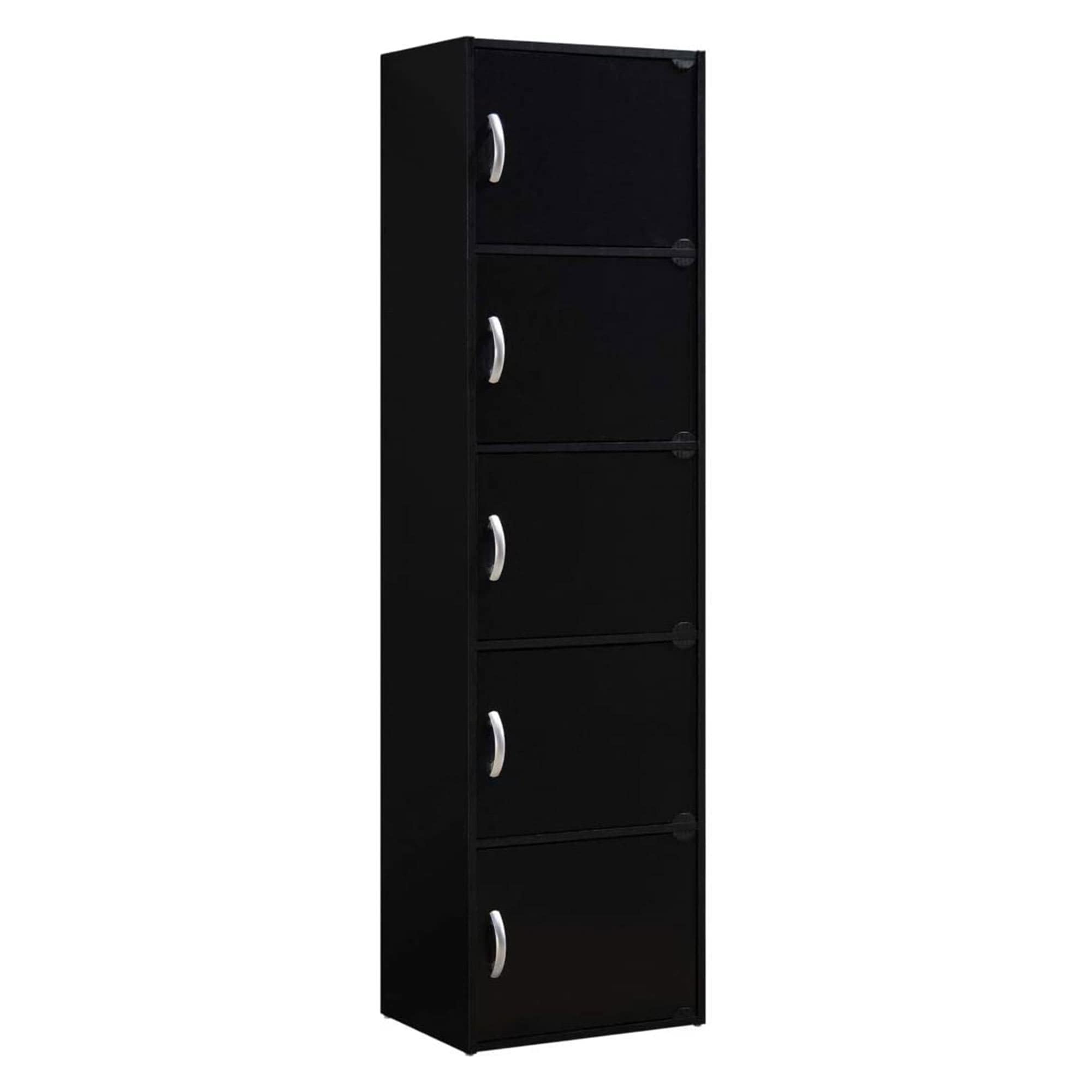 Hodedah 304308 5 Shelf 59 Inch Tall Wooden Enclosed Organization Storage Bookcase Cabinets for Home Office and School with 5 Doors Black