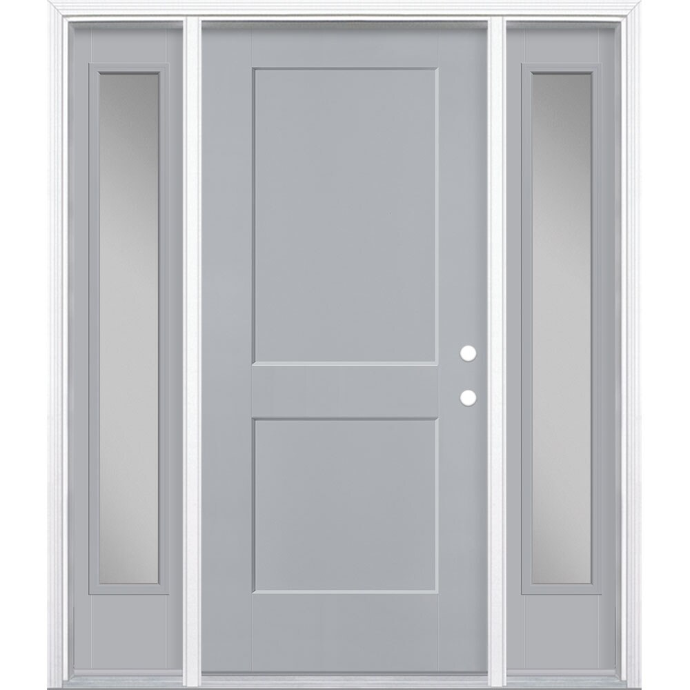 Masonite 5204156 Logan 60-in x 80-in x 4-9/16-in Fiberglass No glass Left-hand inswing Infinity Gray Painted Prehung Front Door with Sidelights with Brickmould Insulating core