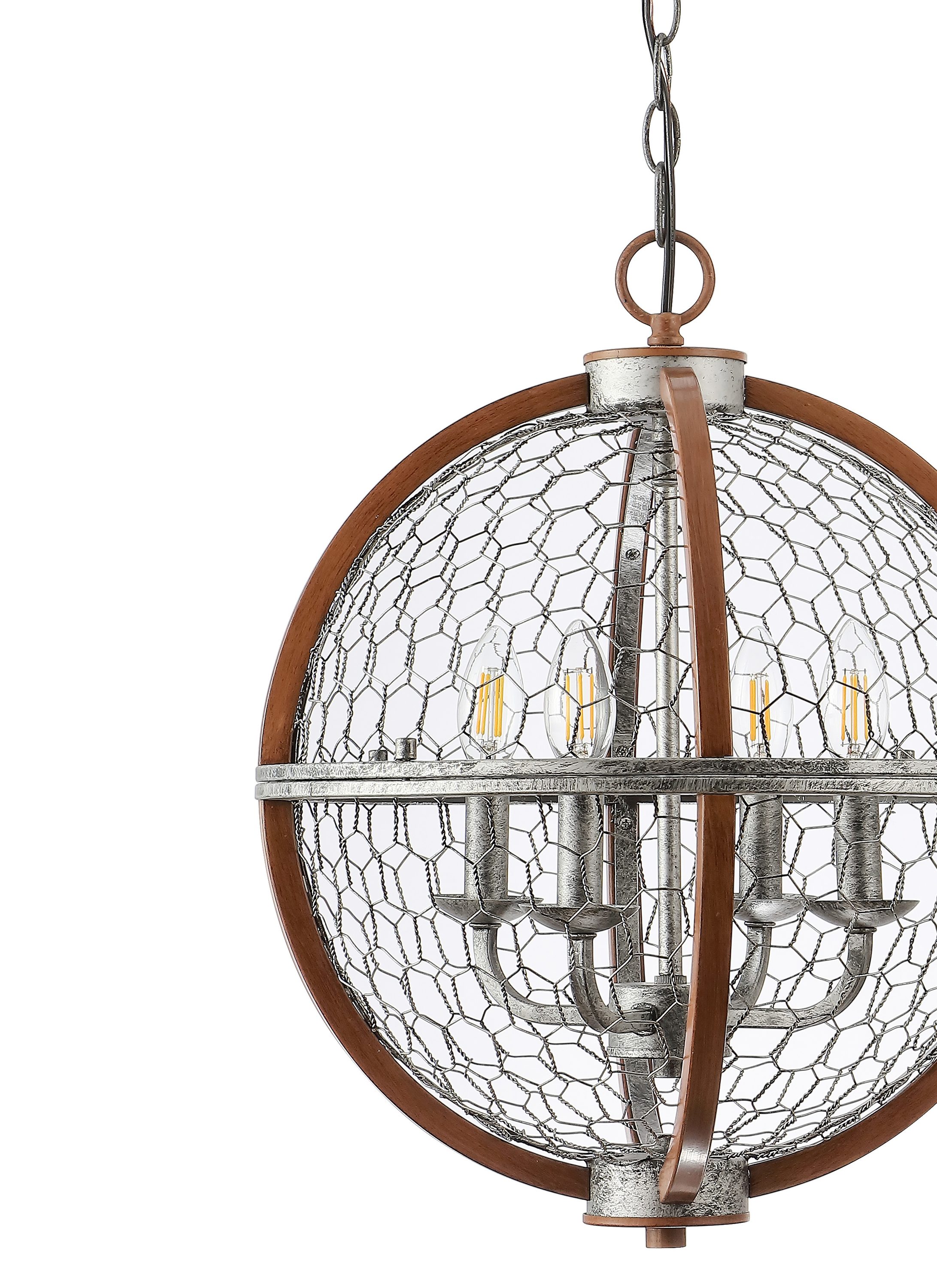 Rustic Silver and Brown Round LED Pendant Light