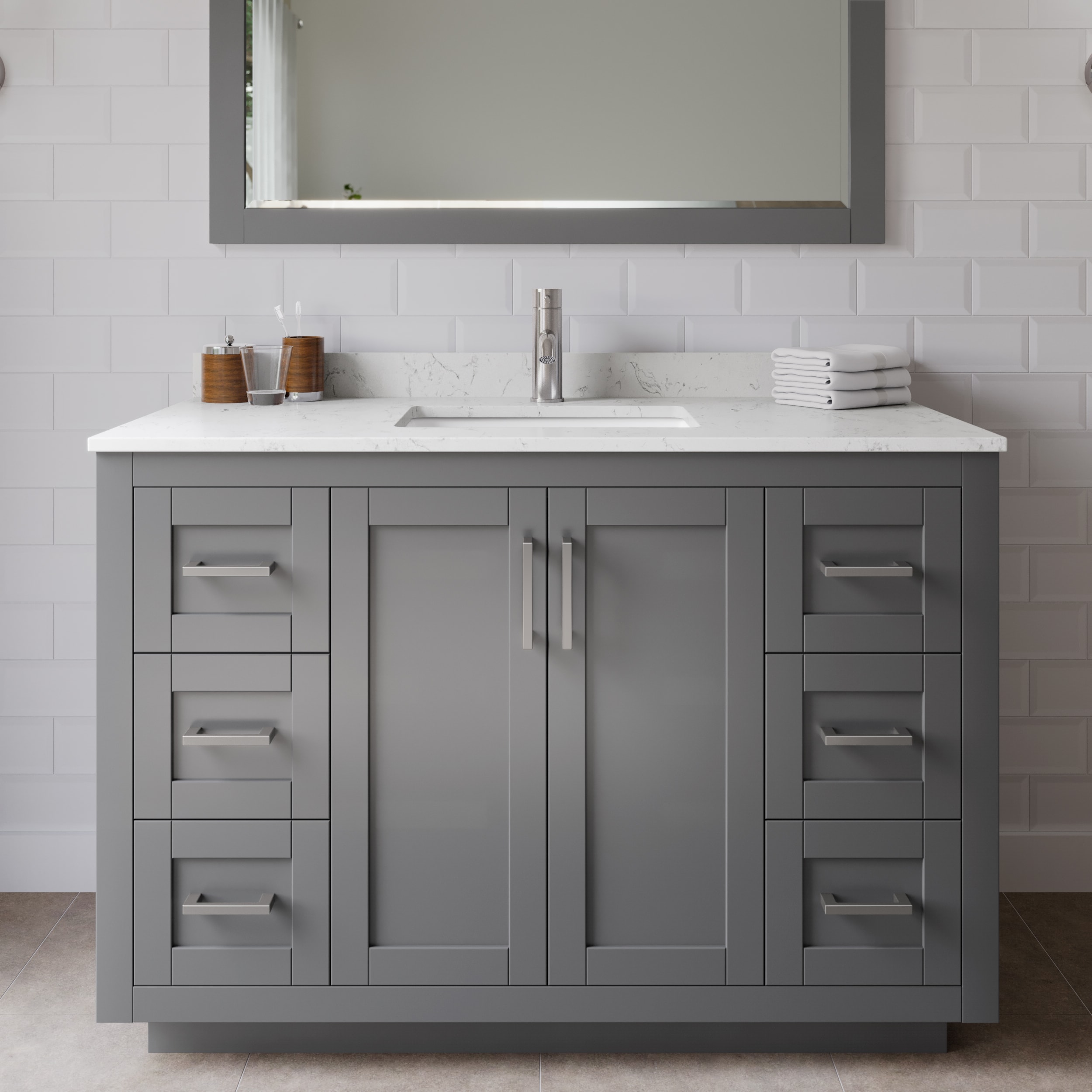 Wyndham Collection WCF292948SKGC2UNSM46 Miranda 48-in Dark Gray with Brushed Nickel Trim Undermount Single sink Bathroom Vanity with Carrara Cultured Marble Cultured marble Top (Mirror Included)