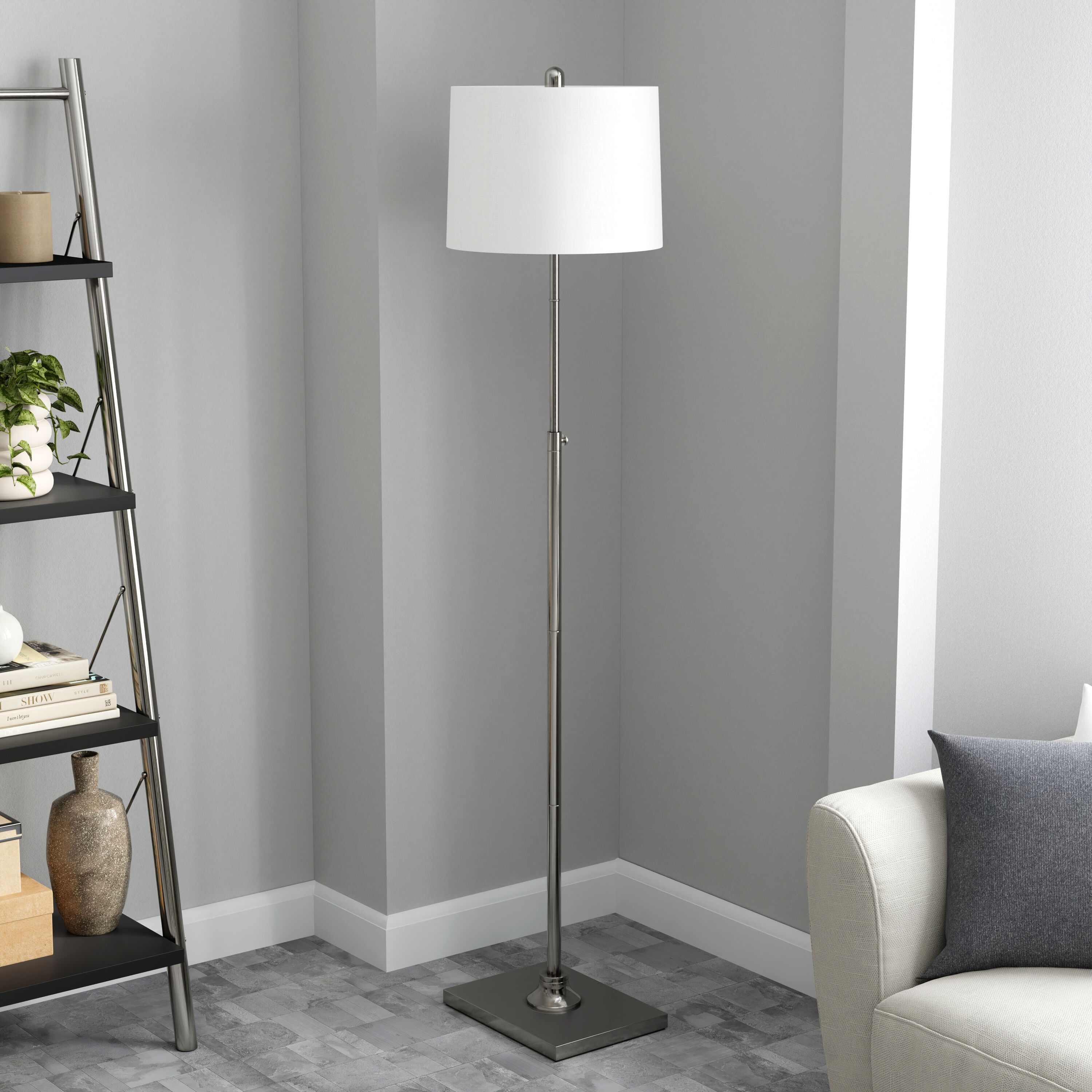 allen + roth FL15BNK 71.4-in Brushed Nickel Standard Floor Lamp with Linen Shade
