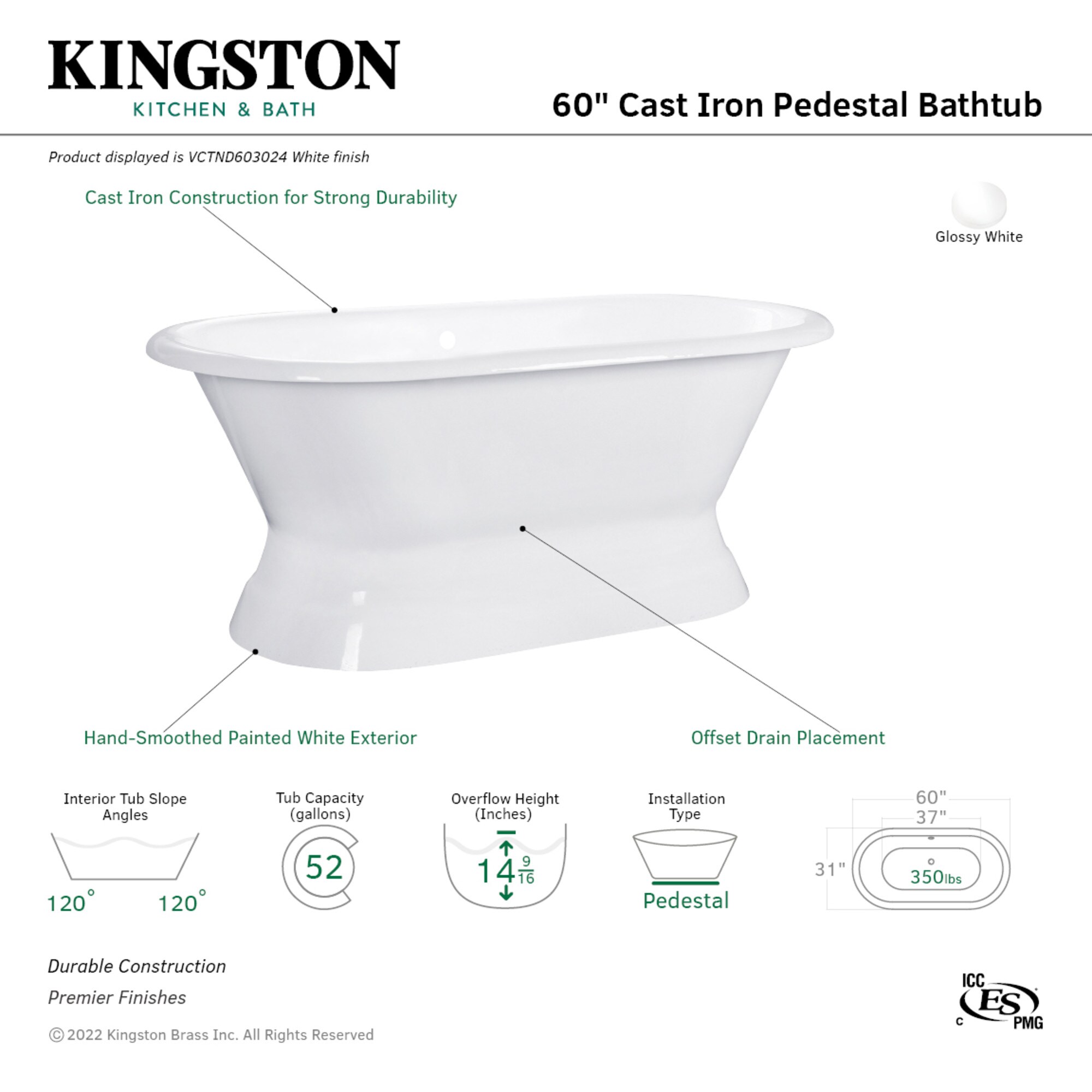 Kingston Brass WLVCTND603024 bathtubs - View #3