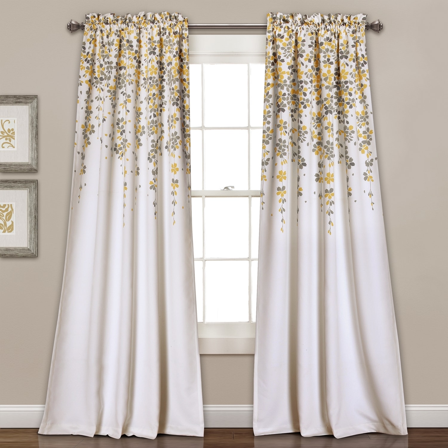 Lush Decor 16T000558 84-Inches Yellow Floral Light filtering Rod pocket Curtain panel pair